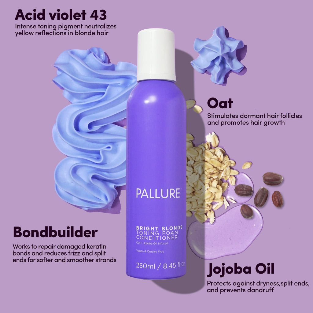 Pallure Bright Blonde Toning Foam Conditioner — Reduces Brassiness for Blonde, Silver & Ash Hair | 250 ml