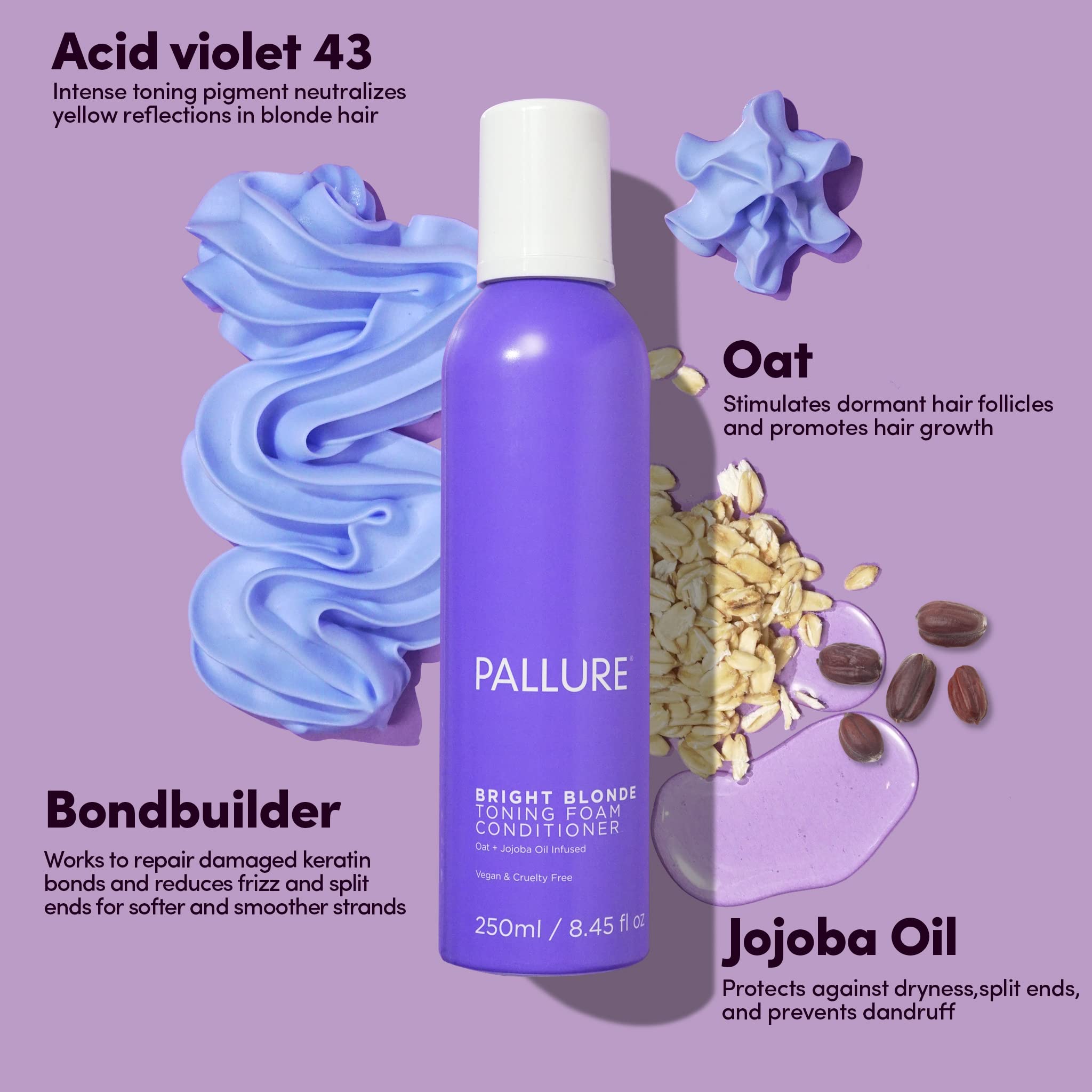 Pallure Bright Blonde Toning Foam Conditioner — Reduces Brassiness for Blonde, Silver & Ash Hair | 250 ml