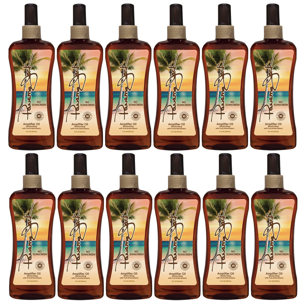 Panama Jack Amplifier Suntan Oil 0 SPF • Light Exotic Oils, Tropical Fragrance • Pack of 12 (8 oz each)