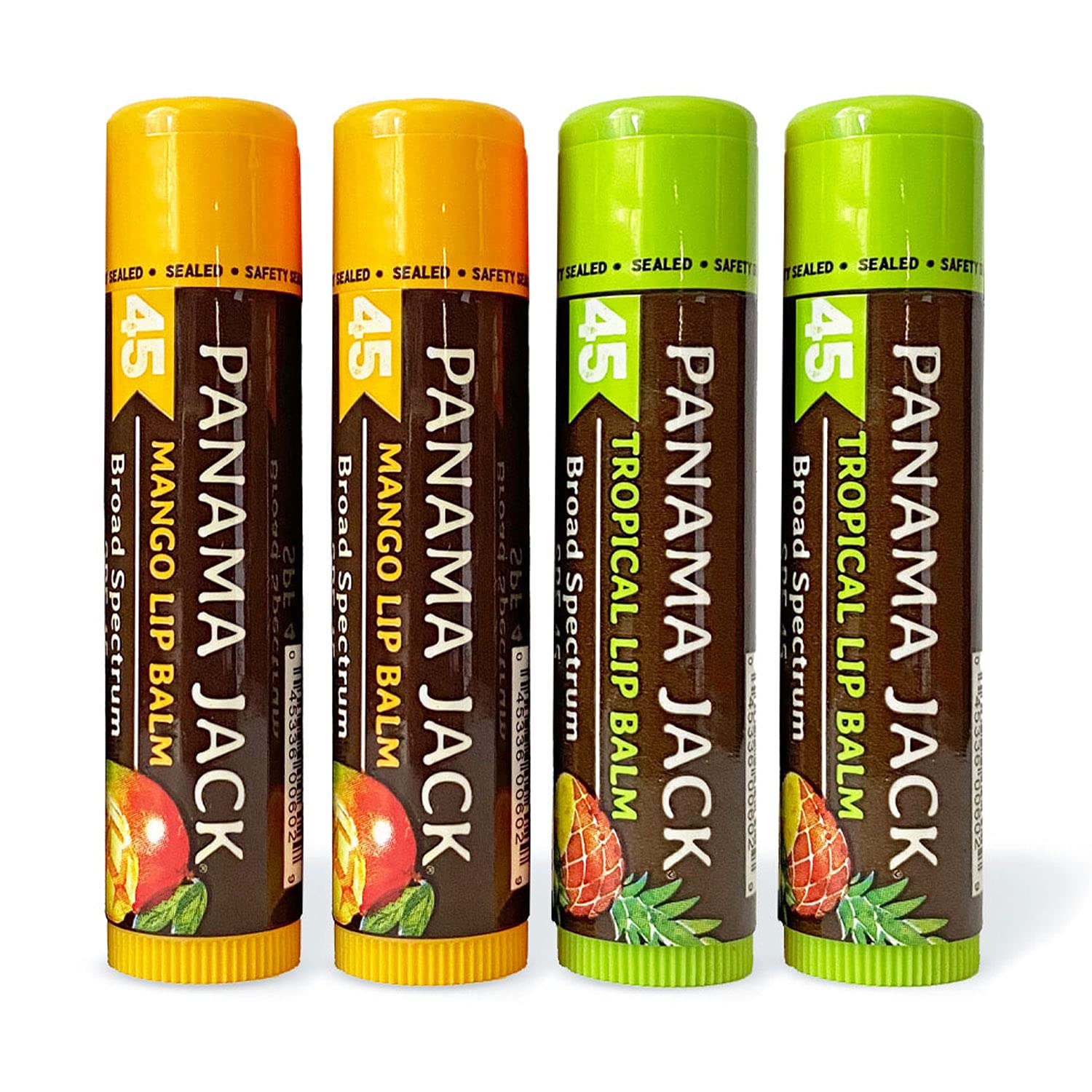 Panama Jack Sunscreen Lip Balm SPF 45 — Flavor Pack (Vanilla, Mango, Dreamsicle, Tropical)