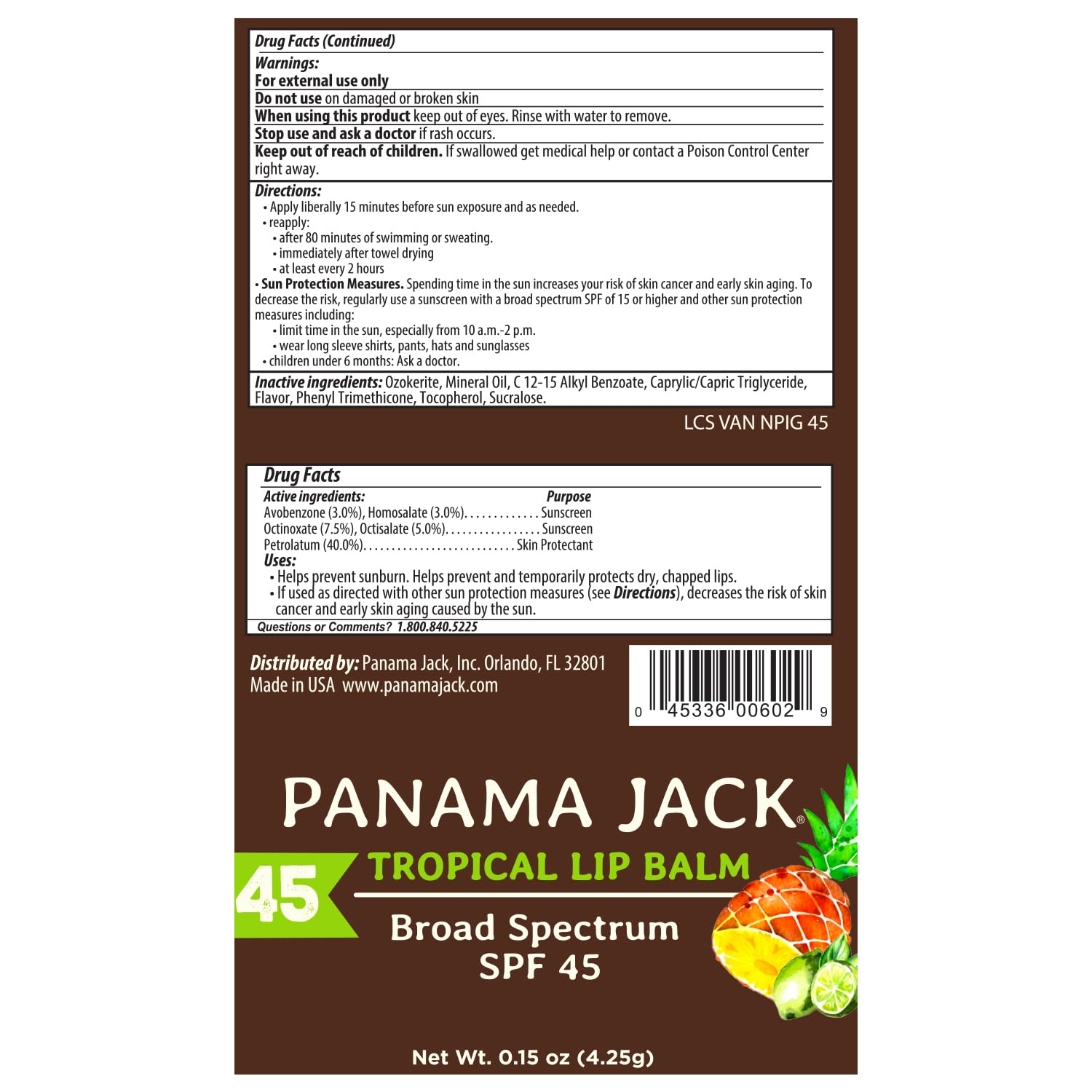 Panama Jack Sunscreen Lip Balm SPF 45 — Flavor Pack (Vanilla, Mango, Dreamsicle, Tropical)