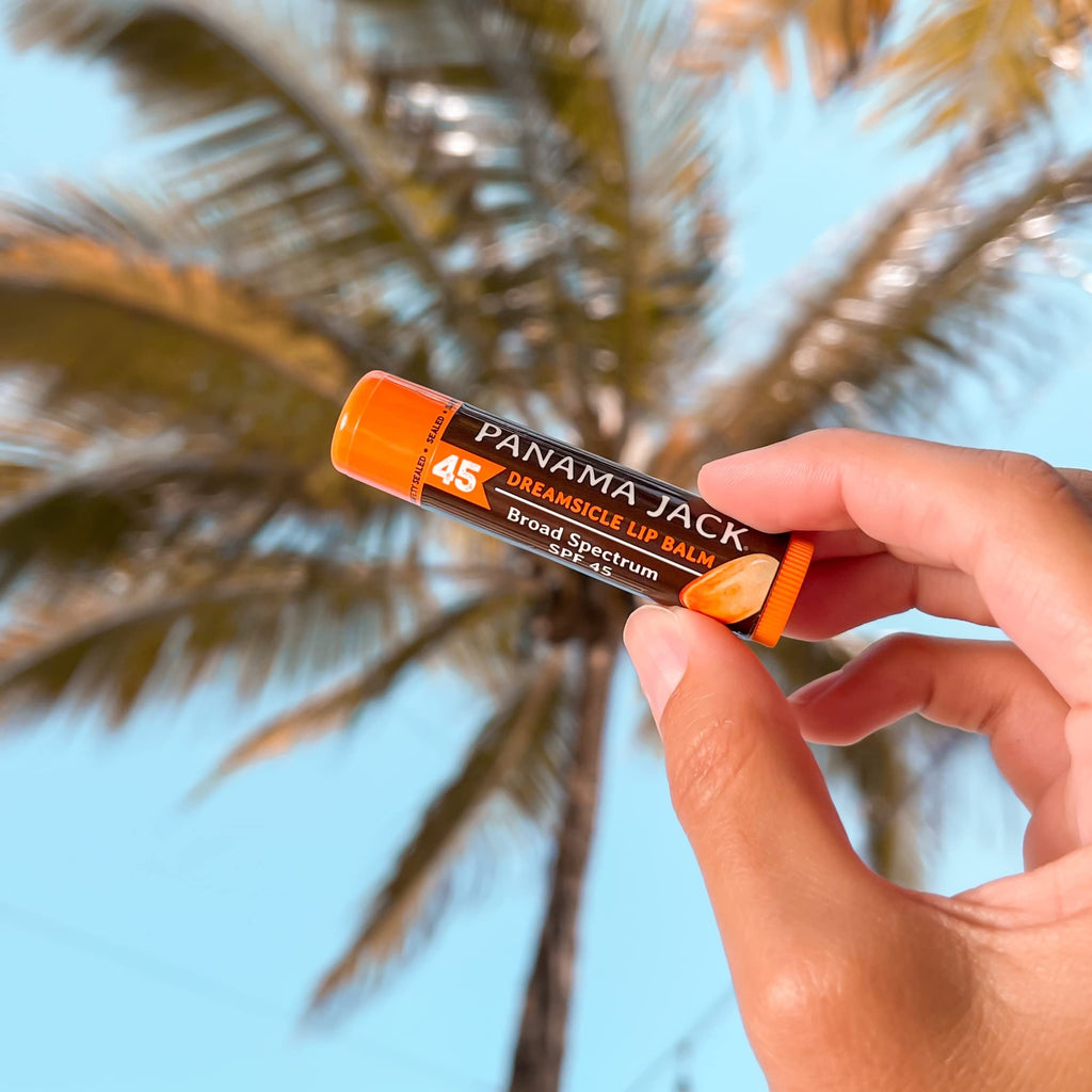 Panama Jack Sunscreen Lip Balm SPF 45 — Flavor Pack (Vanilla, Mango, Dreamsicle, Tropical)