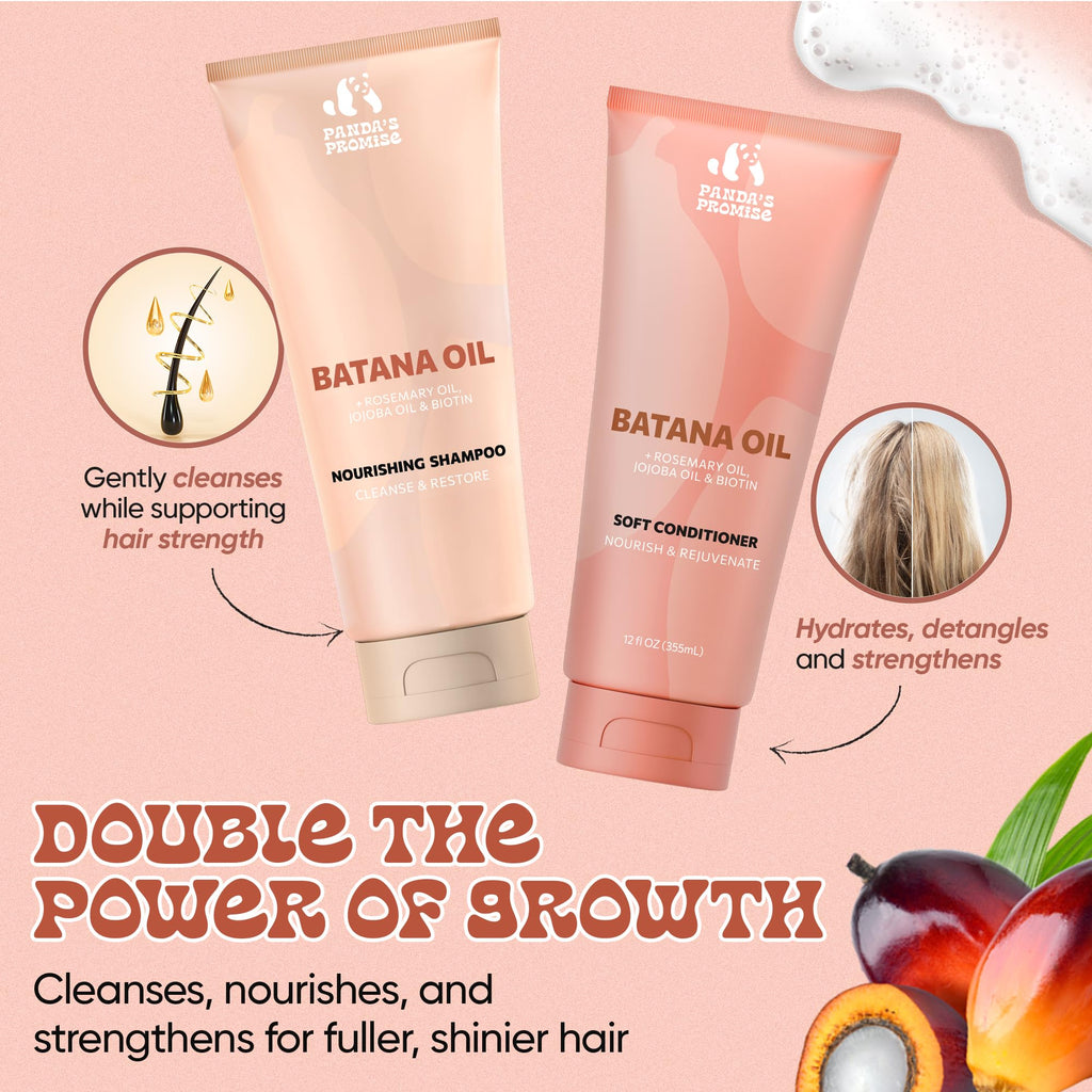 Panda's Promise Batana Oil Shampoo & Conditioner Set – Sulfate-Free Haircare for All Hair Types