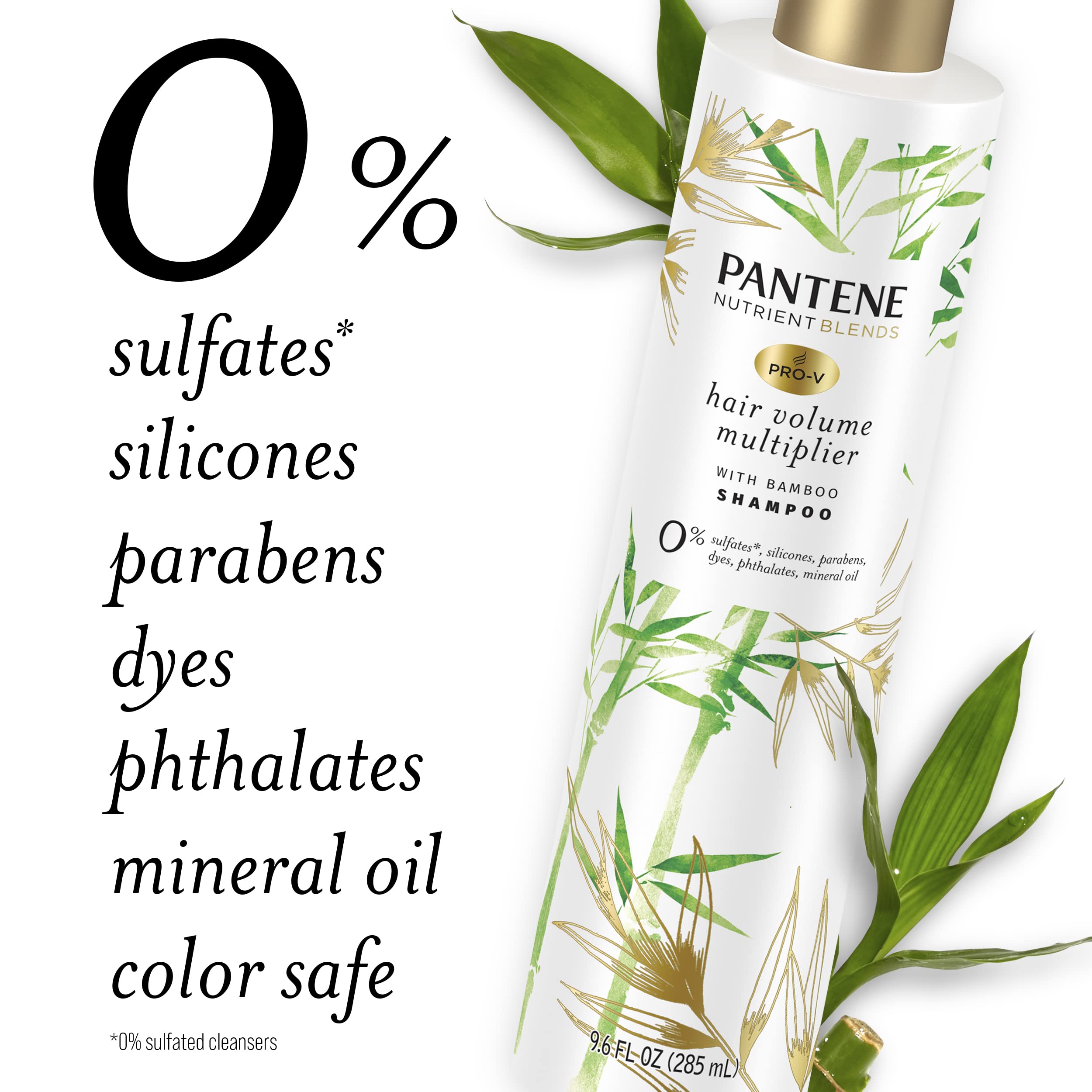 Pantene Sulfate Free Shampoo with Bamboo — Volumizing, Color Safe, 9.6 oz