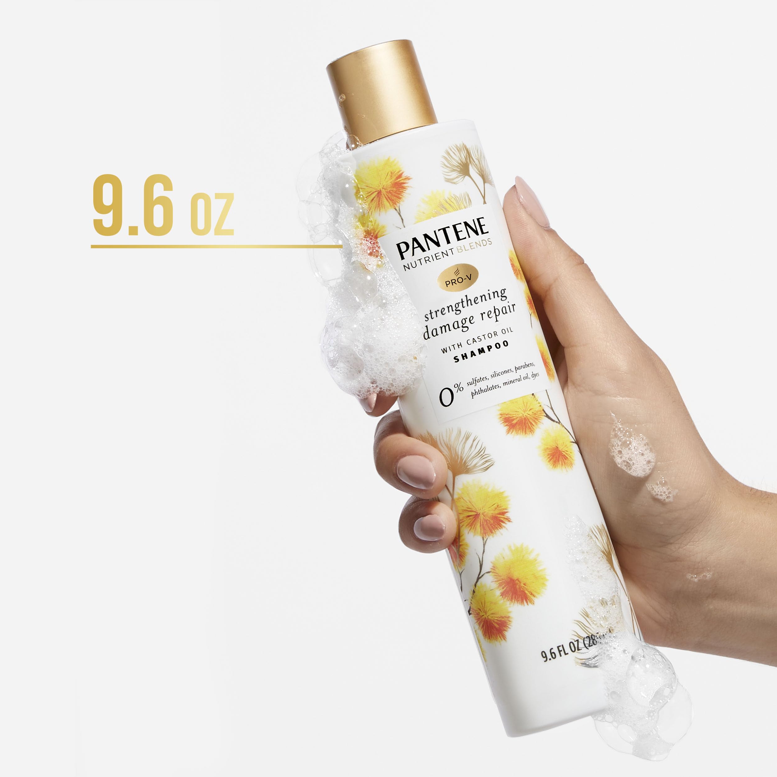 Pantene Sulfate Free Shampoo with Castor Oil – Hair Strengthening Damage Repair, Color Safe, 9.6 oz