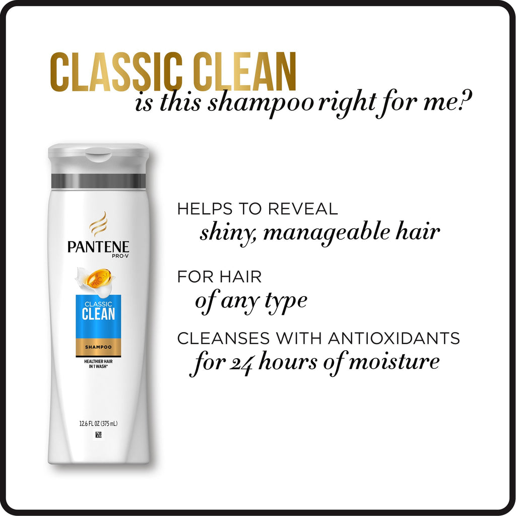 Pantene Pro-V Classic Clean Shampoo Twin Pack – 2 x 25.4 fl oz for Shine & Manageability