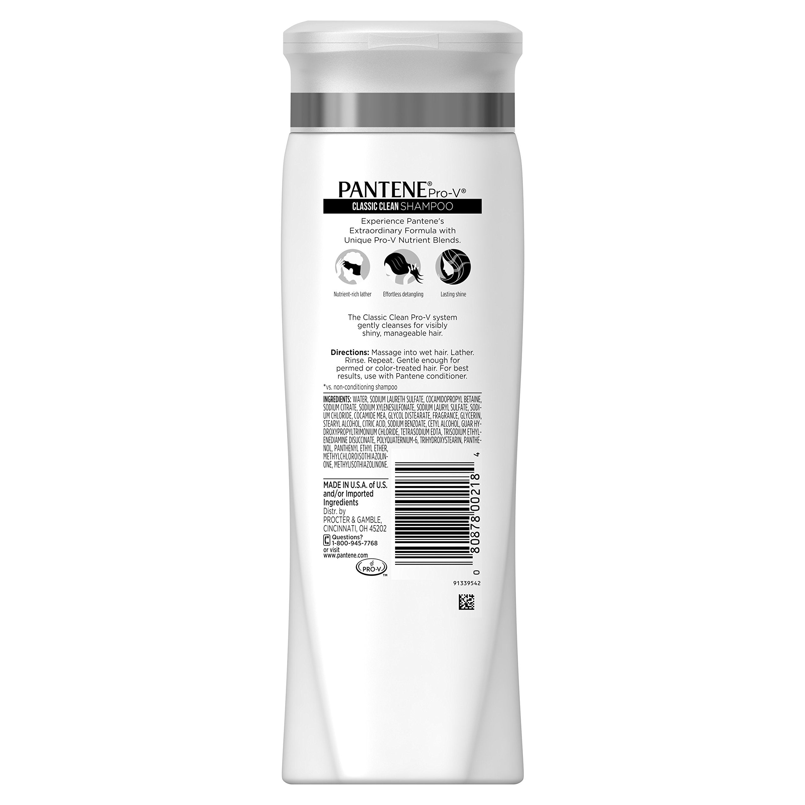 Pantene Pro-V Classic Clean Shampoo – 3 x 12.6 fl oz | Gentle Daily Clean for All Hair Types