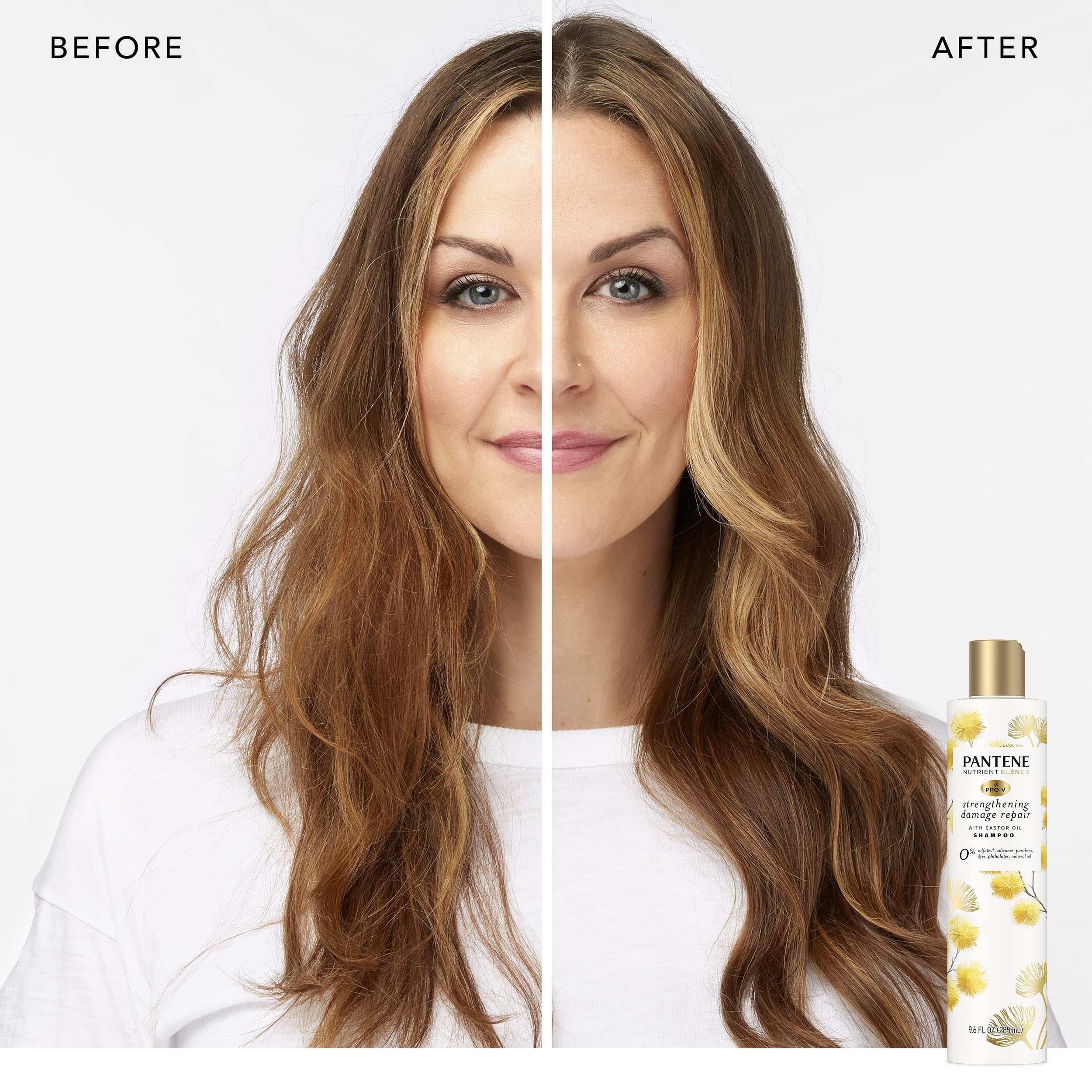 Pantene Sulfate Free Shampoo with Castor Oil – Hair Strengthening Damage Repair, Color Safe, 9.6 oz