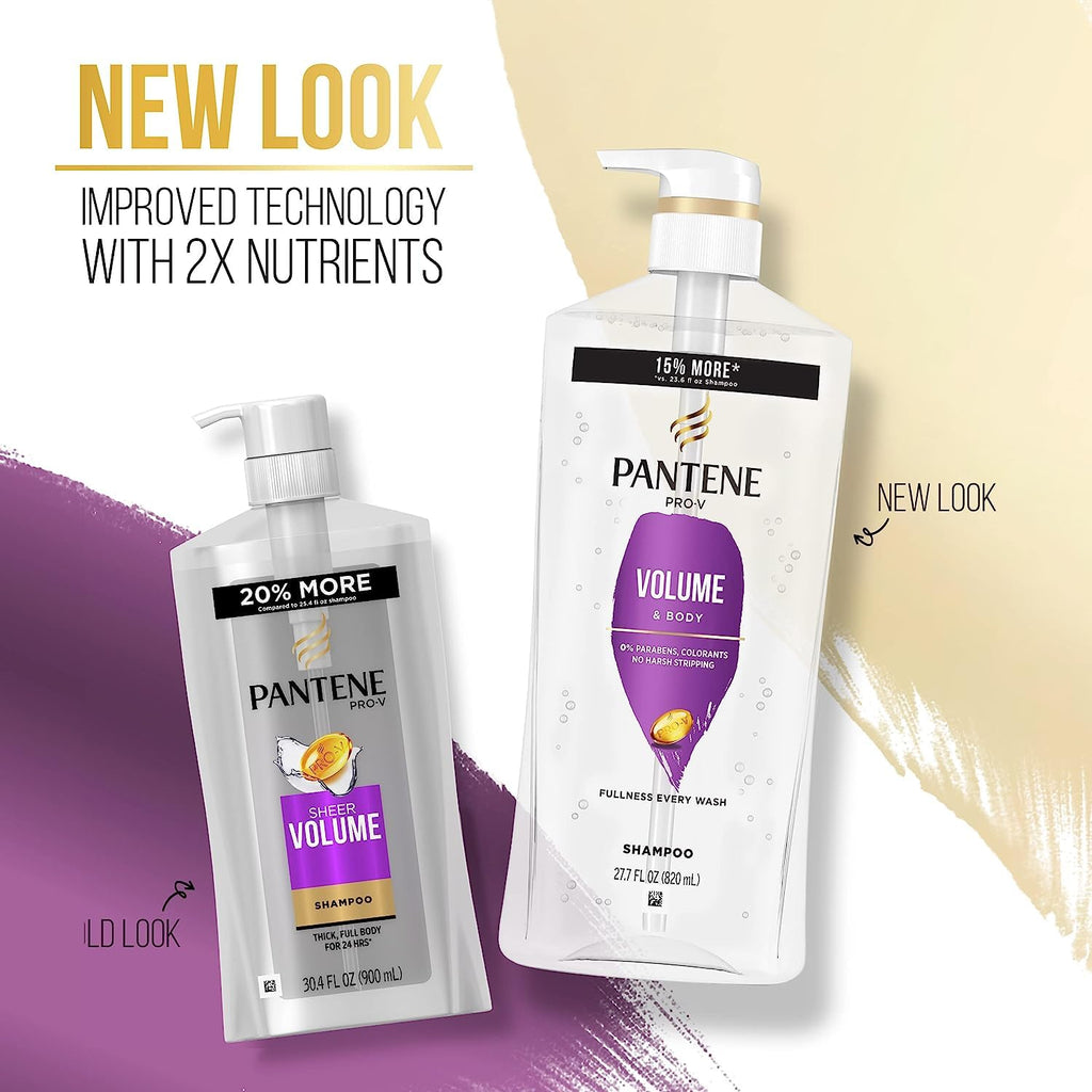 Pantene Pro-V Volume & Body Set for Fine Hair | Shampoo, Conditioner & Rescue Shot, Color-Safe