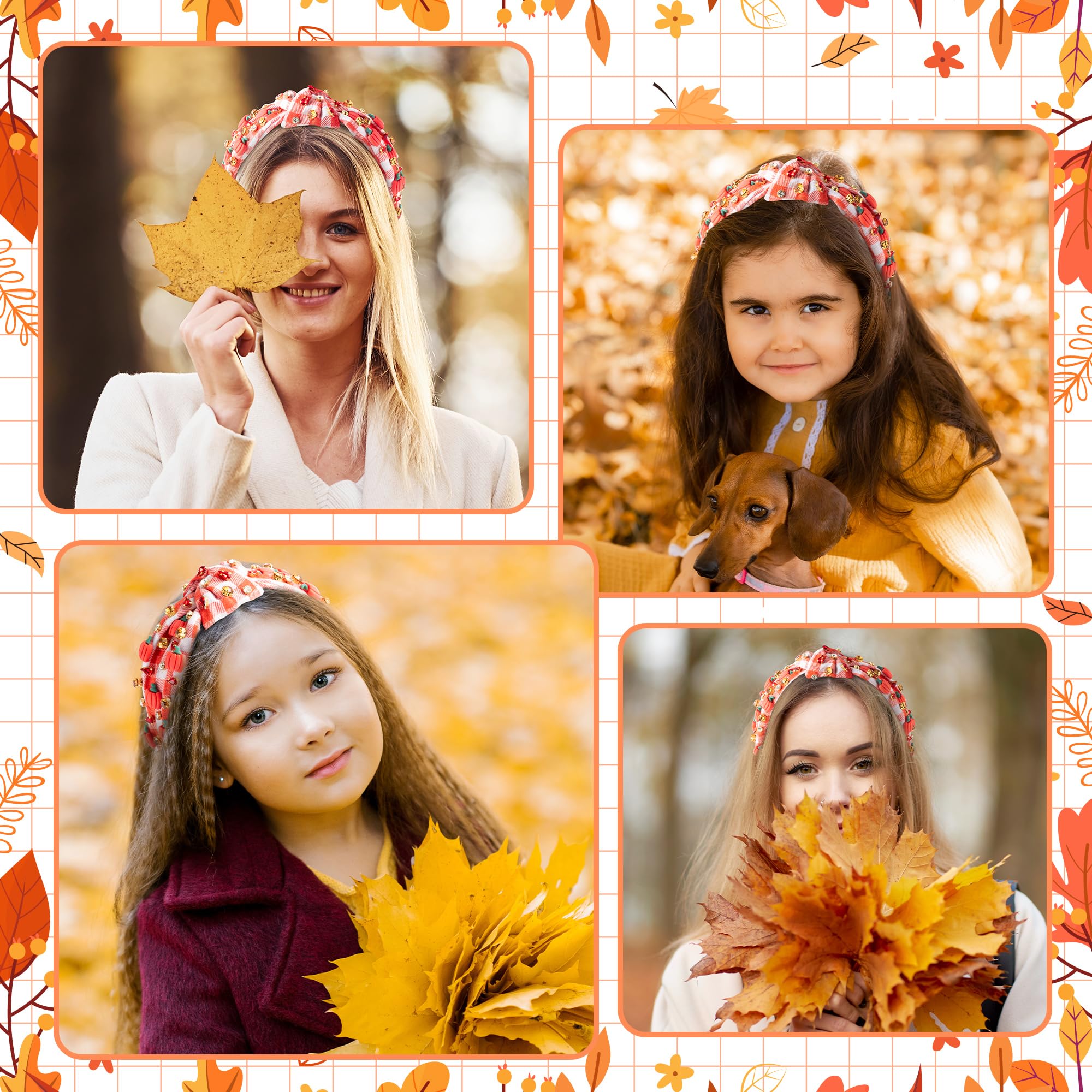 PANTIDE Thanksgiving Jeweled Knotted Headband — Pumpkin Rhinestone Crystal Embellished Hair Accessory