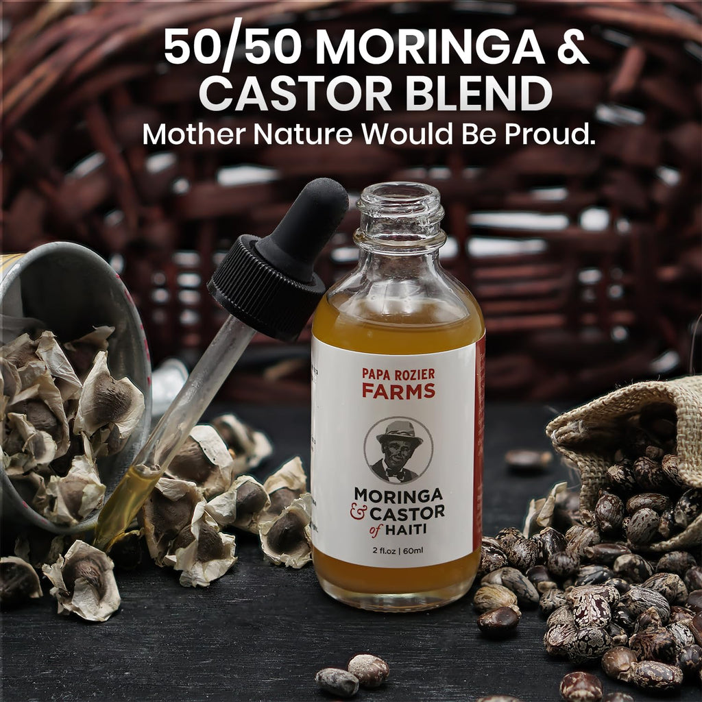 Papa Rozier Farms 50/50 Castor & Moringa Oil for Hair Growth, Skin & Lashes – 2oz