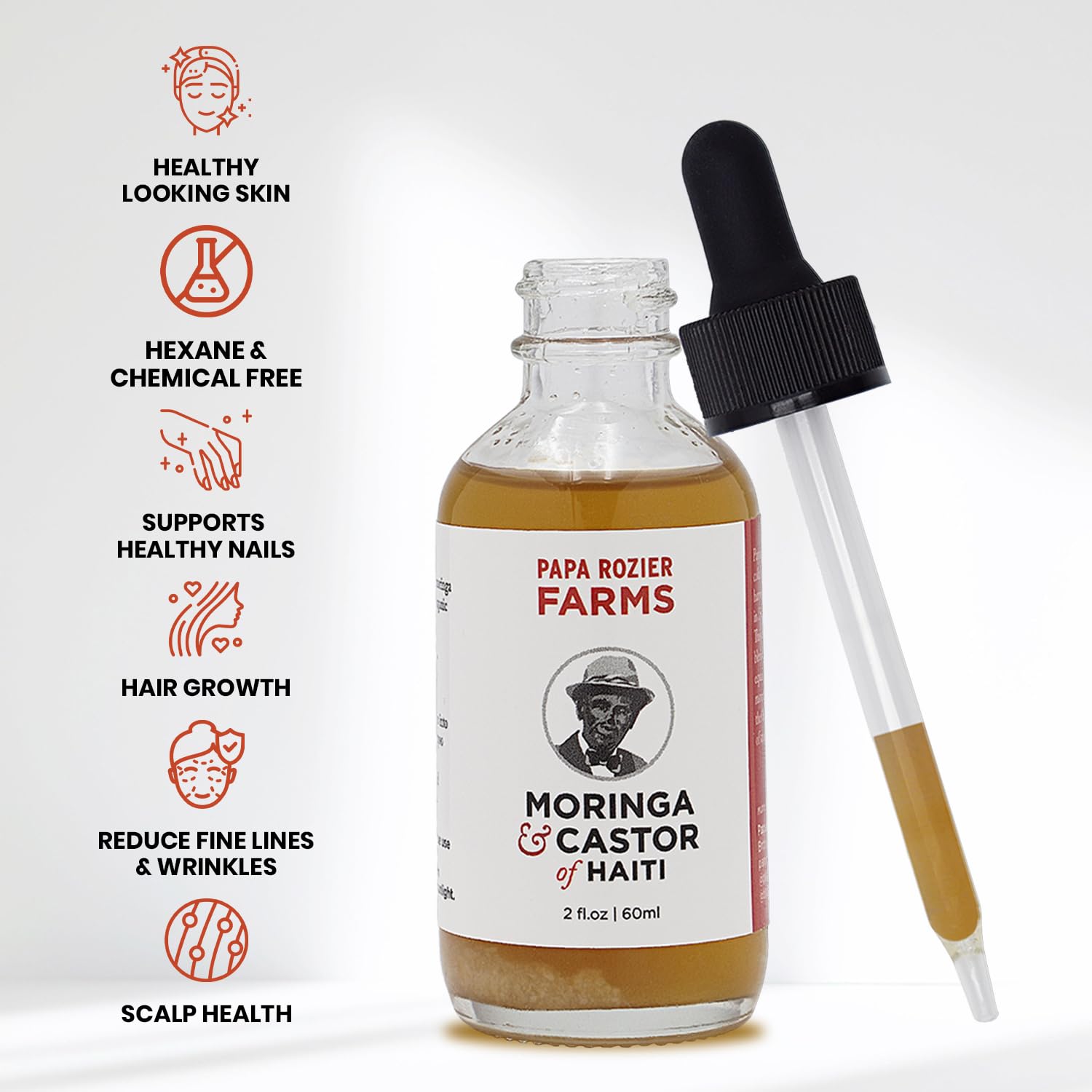 Papa Rozier Farms 50/50 Castor & Moringa Oil for Hair Growth, Skin & Lashes – 2oz
