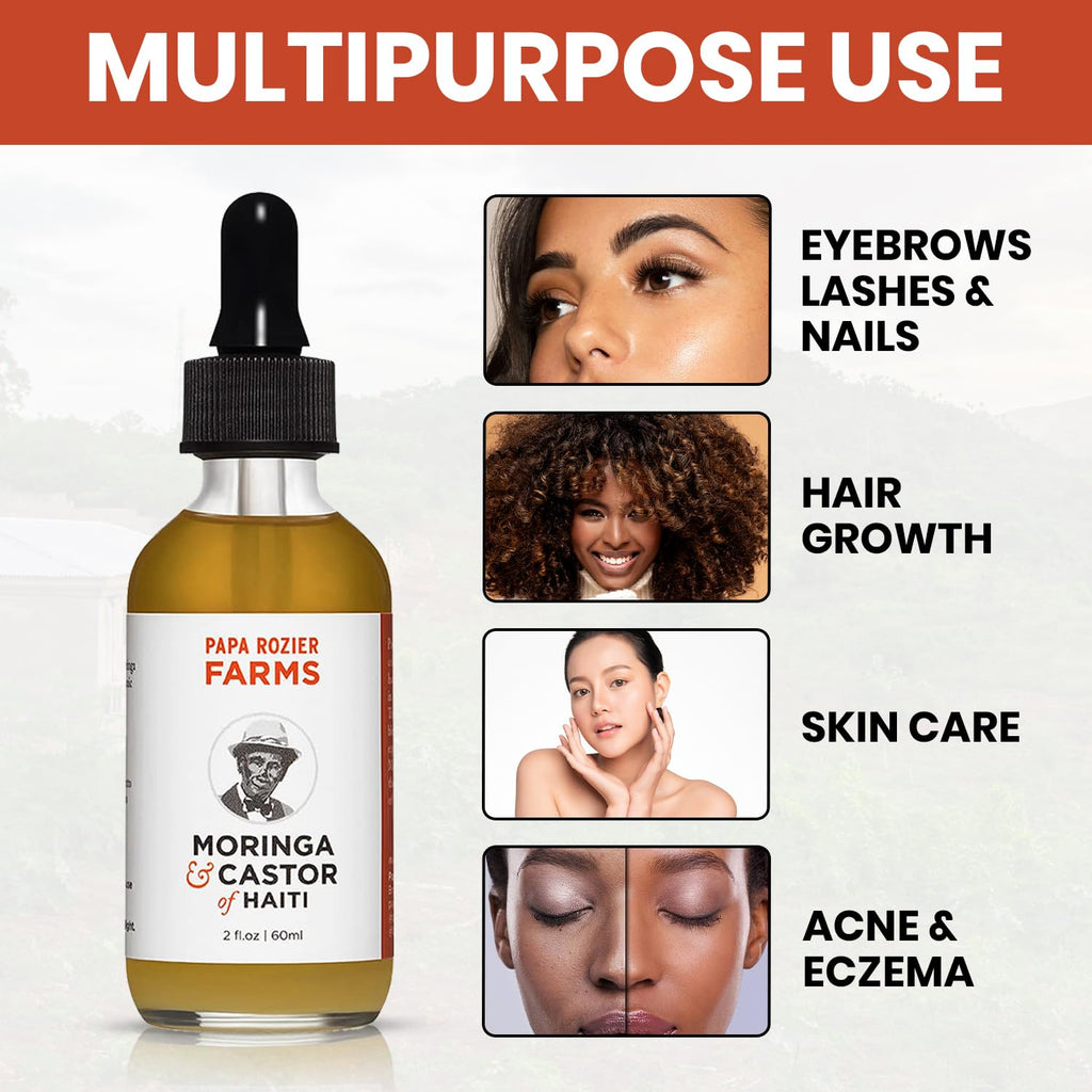 Papa Rozier Farms 50/50 Castor & Moringa Oil for Hair Growth, Skin & Lashes – 2oz
