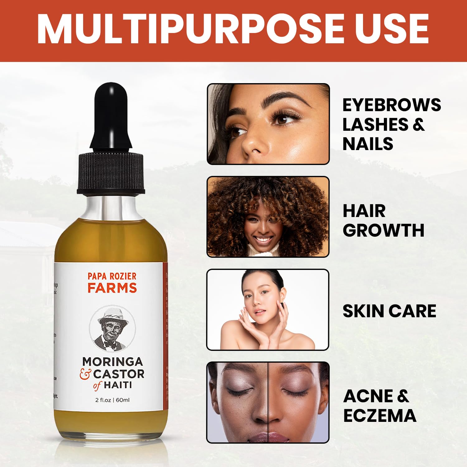 Papa Rozier Farms 50/50 Castor & Moringa Oil for Hair Growth, Skin & Lashes – 2oz