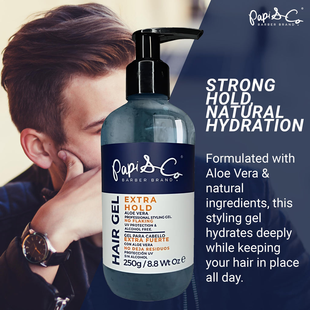 PAPI & CO. Hair Gel Extra Long Hold for Men – Alcohol-Free, UV-Protected, Flake-Free