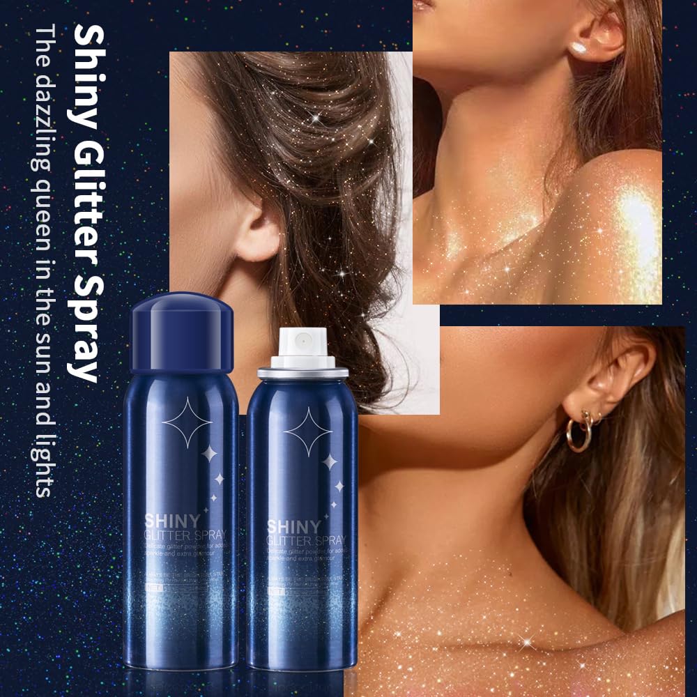 PAQIMAN 2 Pcs Body Glitter Spray – Festival-Ready Shimmer & Glow