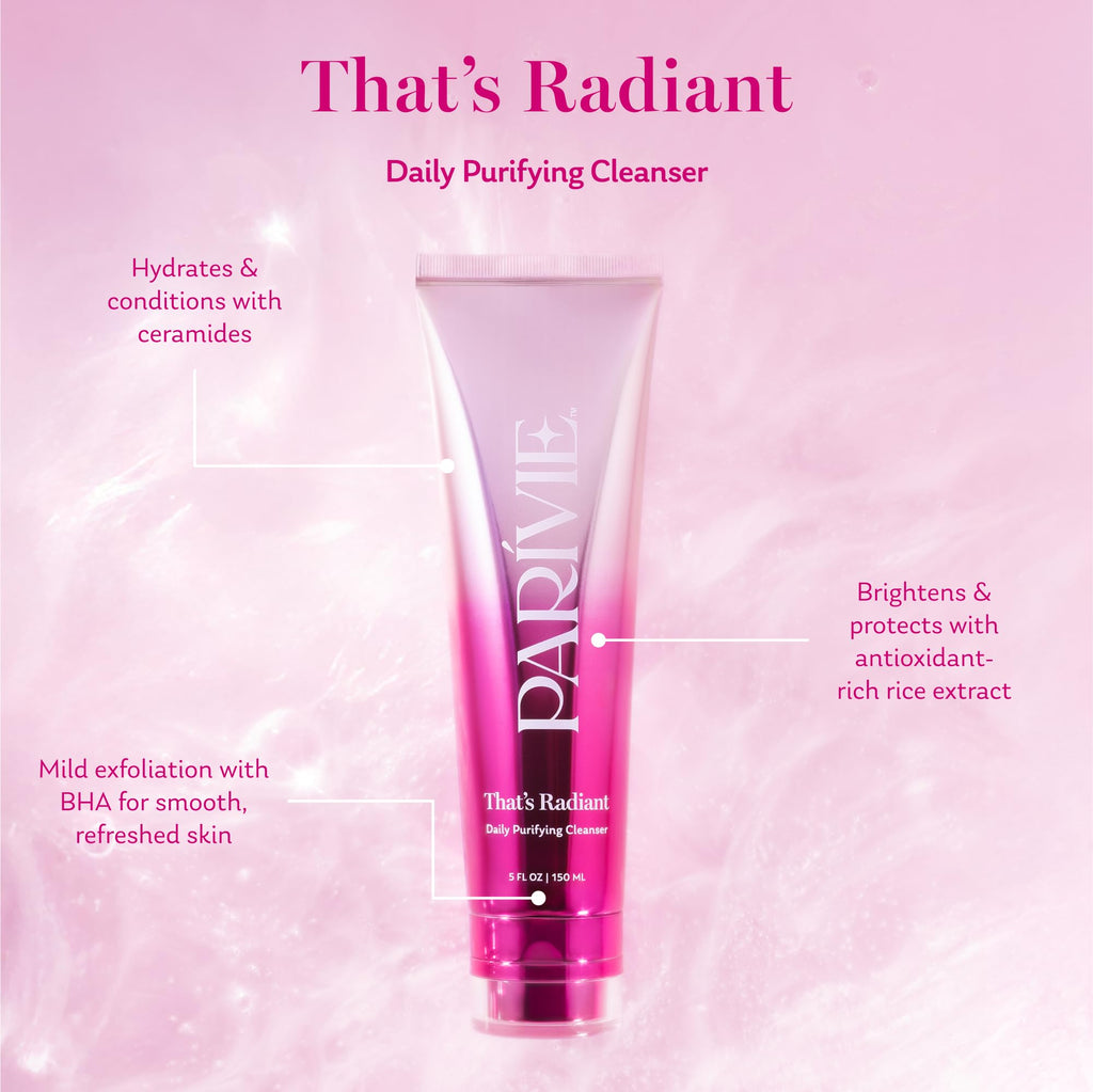 Parívie That’s Radiant Daily Purifying Cleanser – Gel-to-Cream Cleanser with BHA, Ceramides & Rice Extract | 5 fl oz