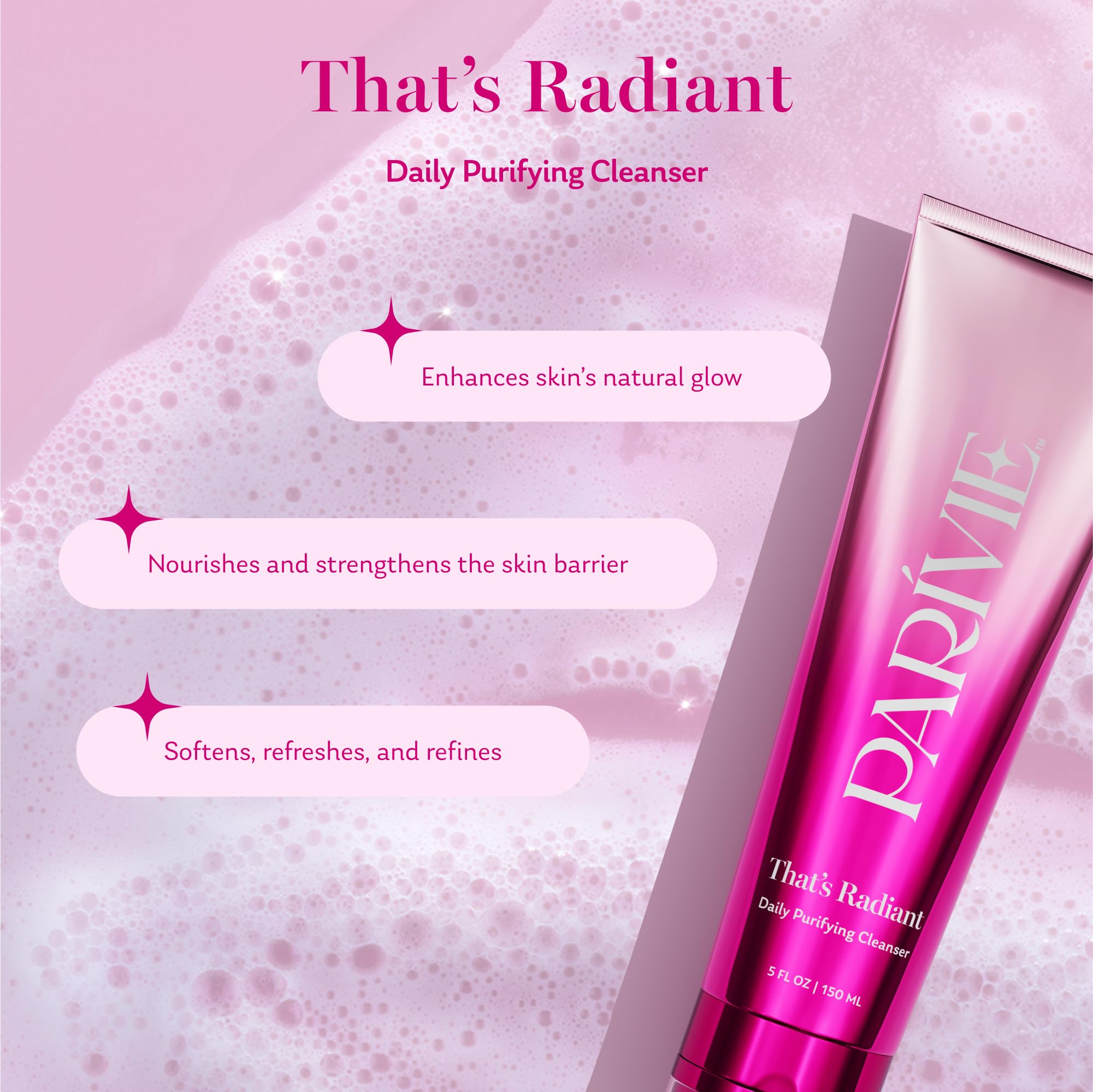 Parívie That’s Radiant Daily Purifying Cleanser – Gel-to-Cream Cleanser with BHA, Ceramides & Rice Extract | 5 fl oz