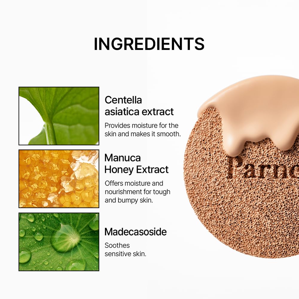 Parnell Cicamanu Serum Cushion – Lightweight Moisturizing Foundation for Sensitive, Dry Skin (Pearl Skin, 23W, 0.52 fl oz)
