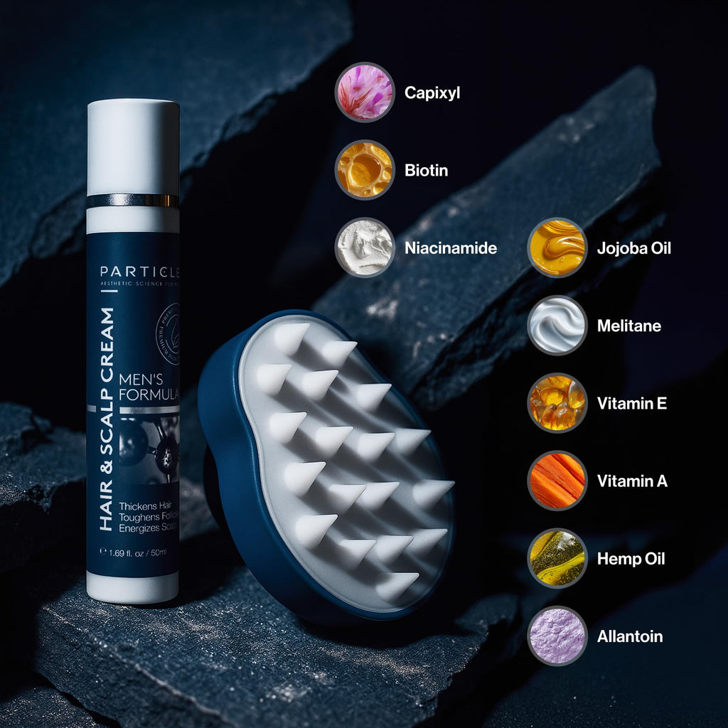 Particle Men Scalp Cream with Biotin & Scalp Massager – Hydration, Potentially Fuller-Looking Hair (1.69 oz)