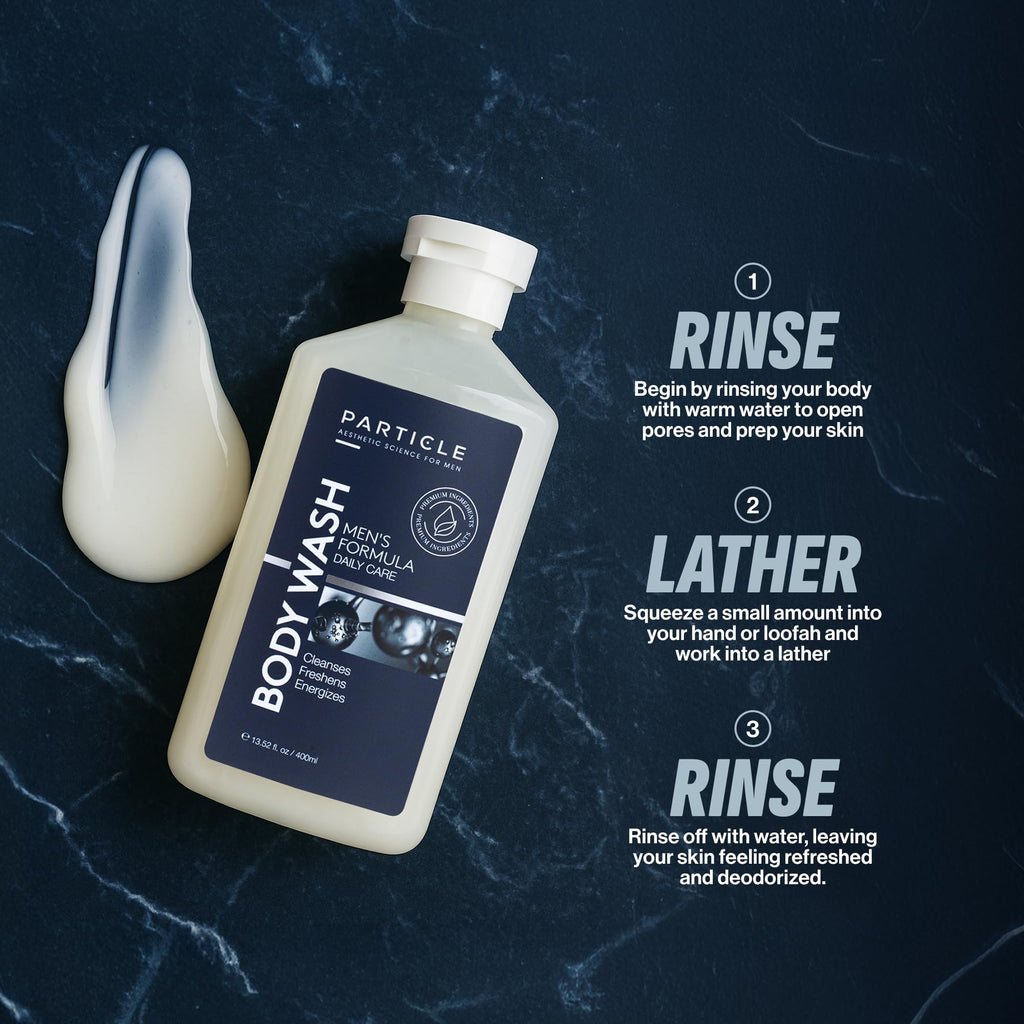 Particle Men’s Body Wash with Dead Sea Minerals – Hydrating Shower Gel for All Skin Types, Fresh Citrus & Woody Scent, 13.52 FL OZ