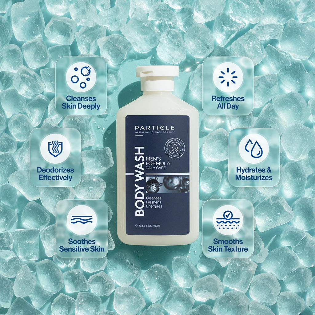 Particle Men’s Body Wash with Dead Sea Minerals – Hydrating Shower Gel for All Skin Types, Fresh Citrus & Woody Scent, 13.52 FL OZ