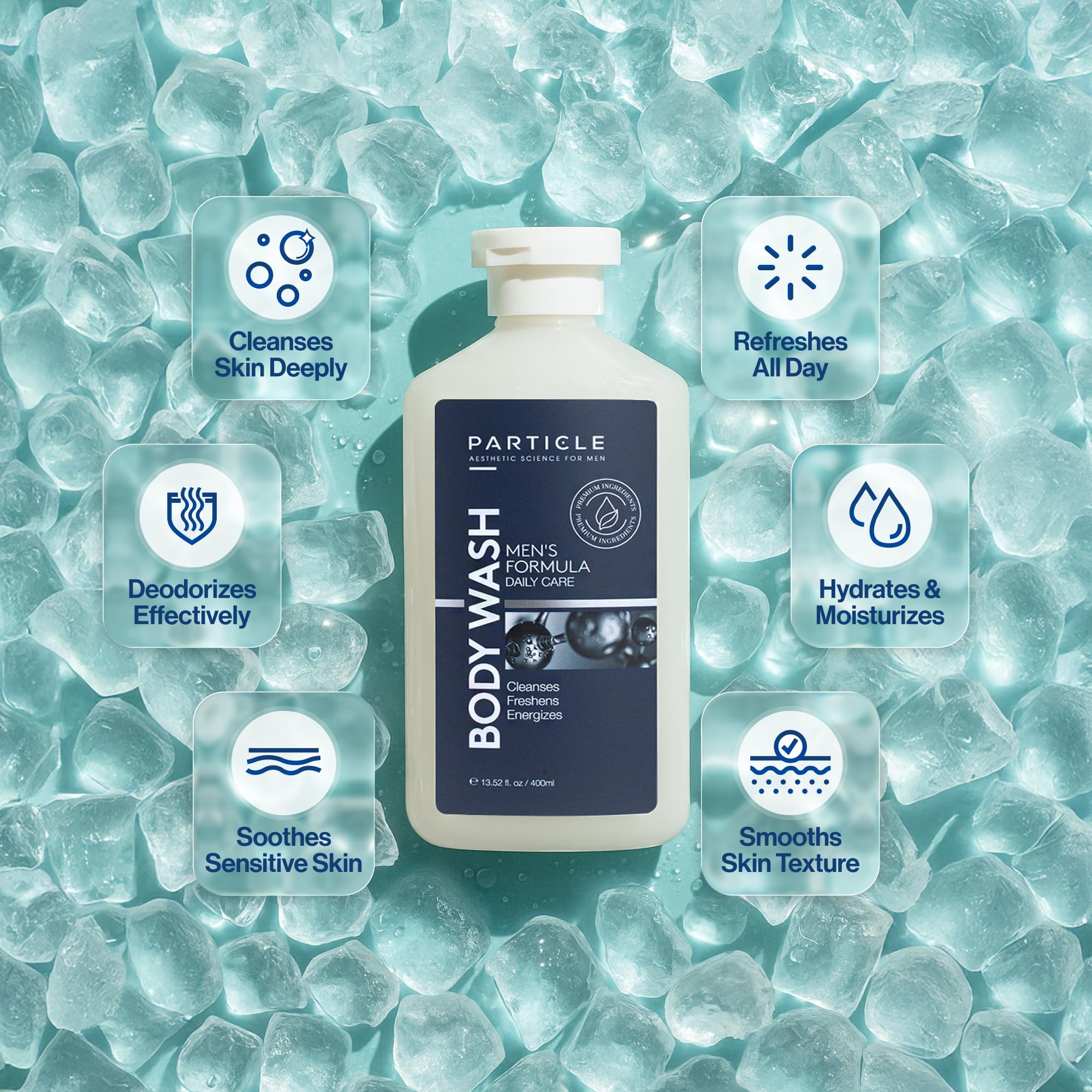 Particle Men’s Body Wash with Dead Sea Minerals – Hydrating Shower Gel for All Skin Types, Fresh Citrus & Woody Scent, 13.52 FL OZ