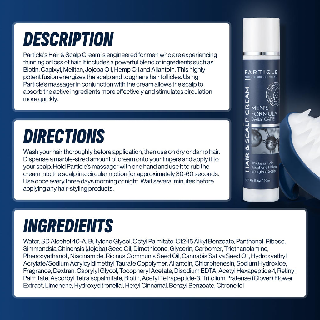 Particle Men Scalp Cream with Biotin & Scalp Massager – Hydration, Potentially Fuller-Looking Hair (1.69 oz)