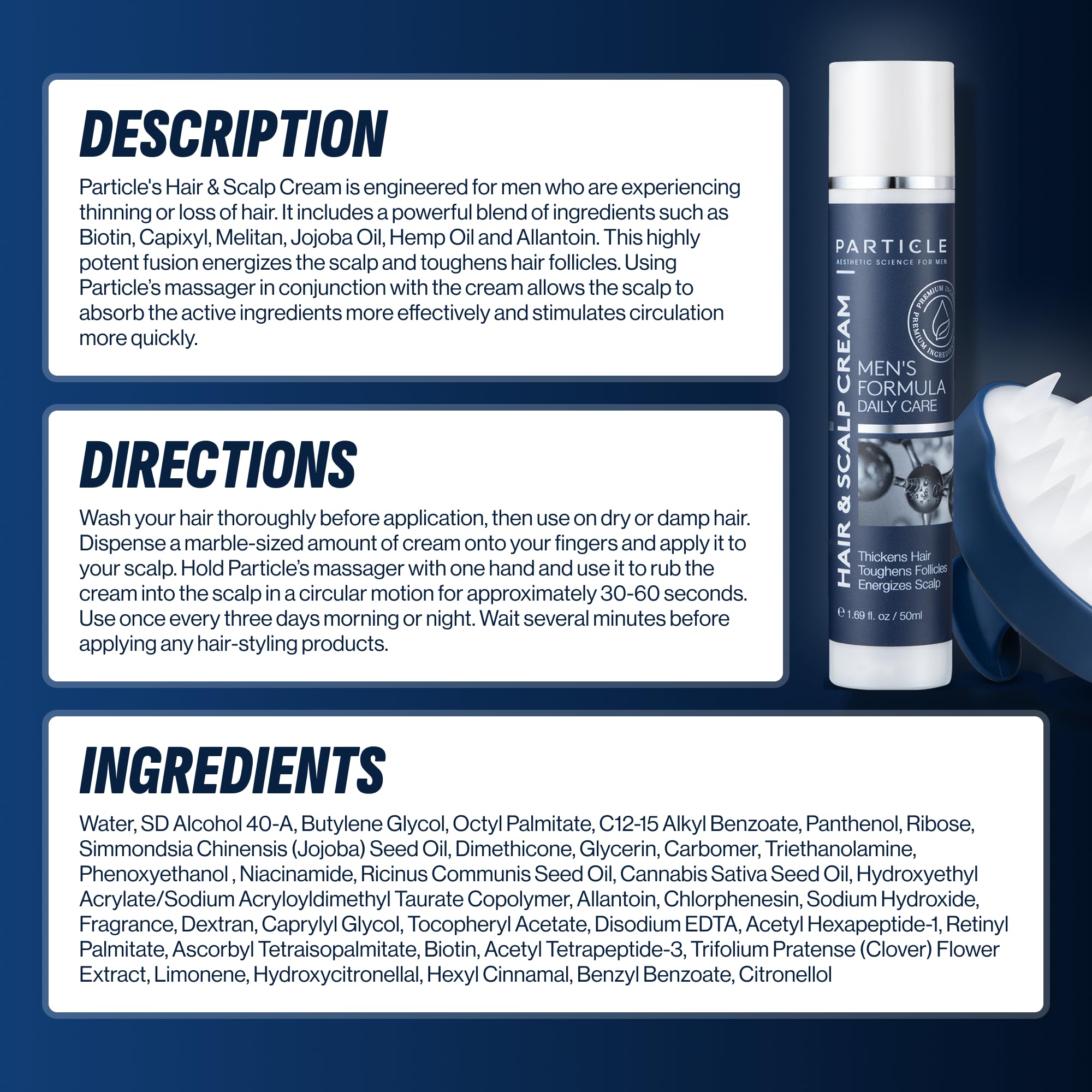 Particle Men Scalp Cream with Biotin & Scalp Massager – Hydration, Potentially Fuller-Looking Hair (1.69 oz)
