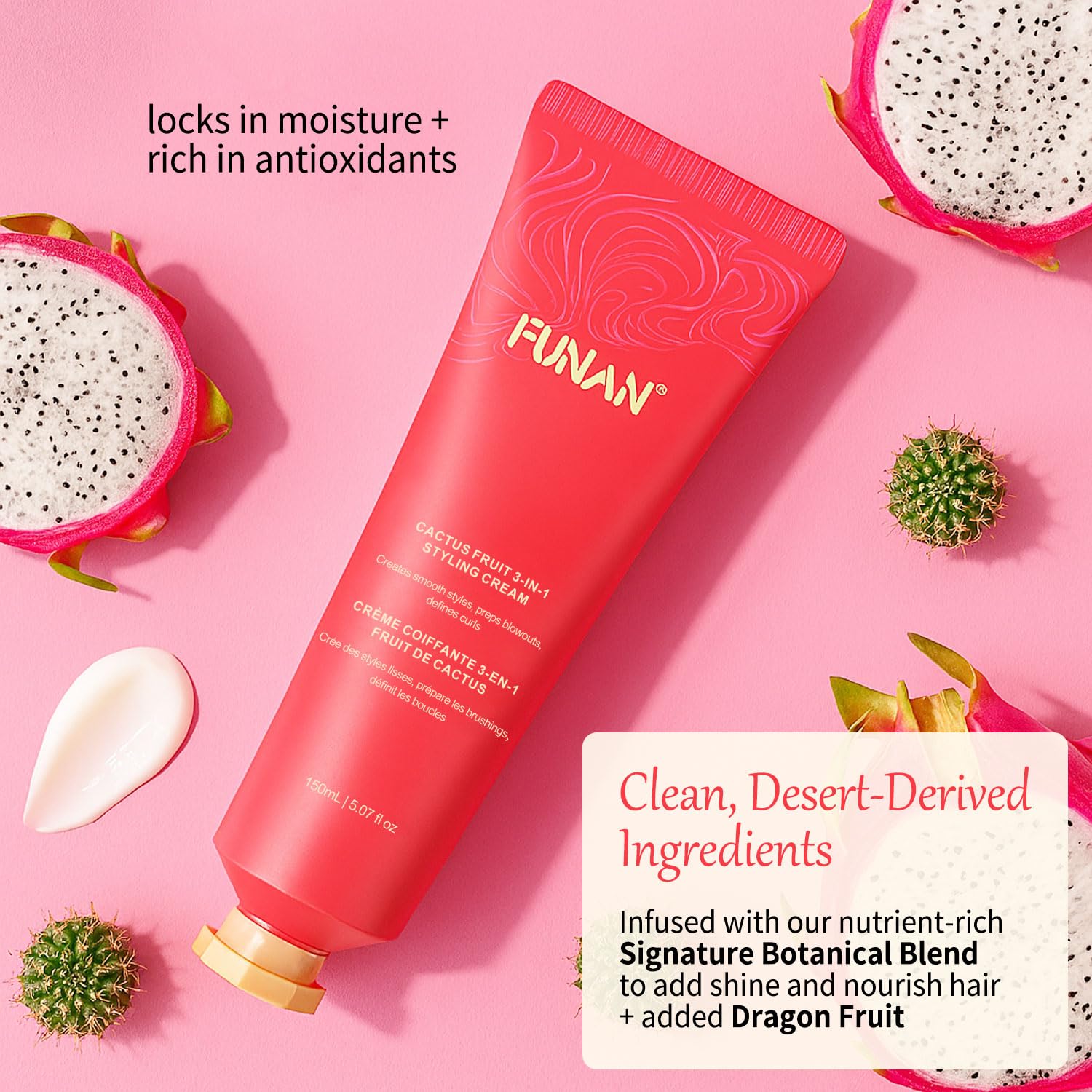 PasaRose Cactus Fruit 3-in-1 Styling Cream – Smooth, Shine, Define (5.07 oz)