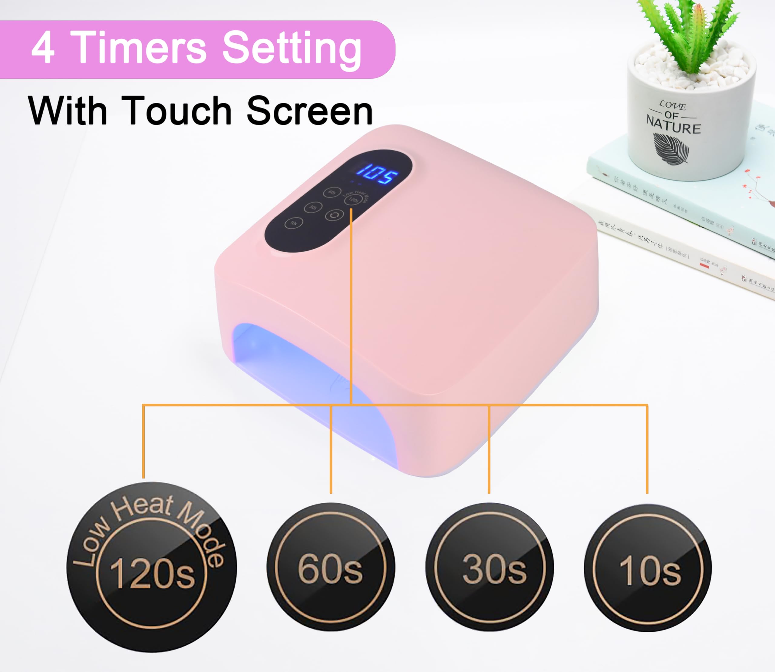 PASSHA 72W Cordless LED Nail Lamp – Rechargeable Gel Nail Dryer with 4 Timers & LCD Display