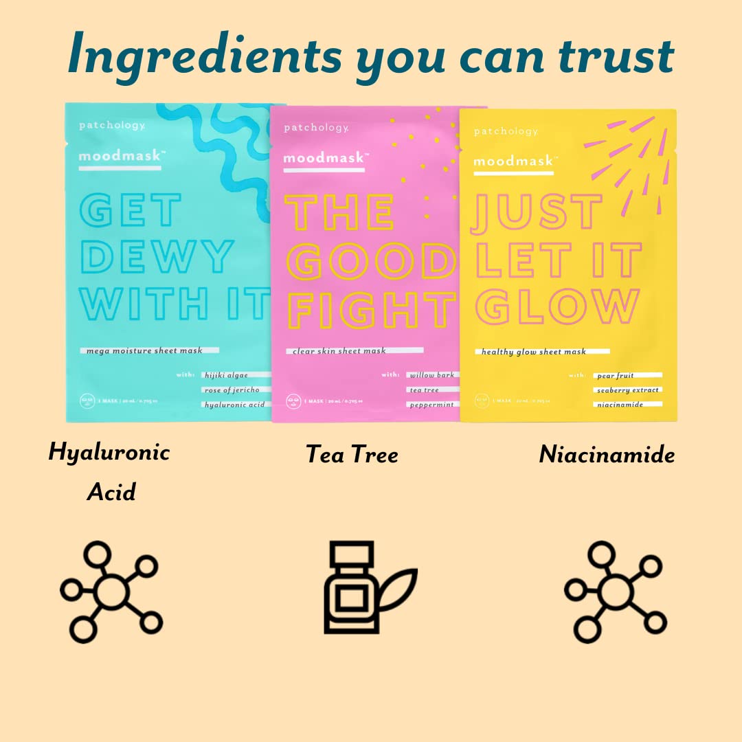 Patchology All the Feels Sheet Masks | Hydration, Glow & Quick Refresh (3 Moodmasks + Eye Gels)