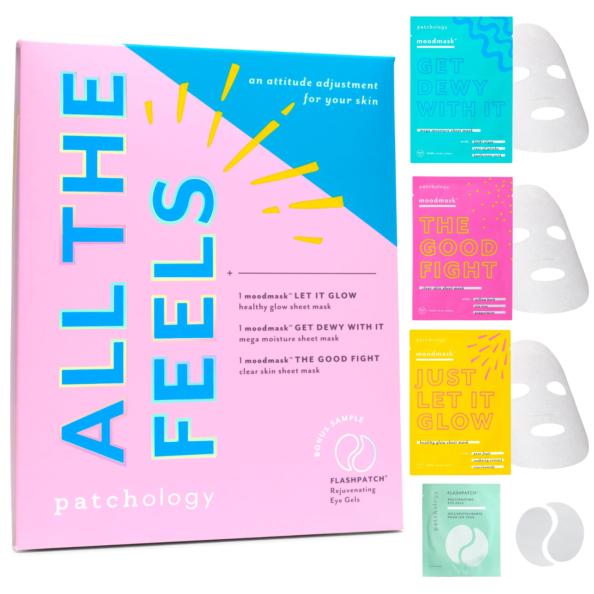 Patchology All the Feels Sheet Masks | Hydration, Glow & Quick Refresh (3 Moodmasks + Eye Gels)