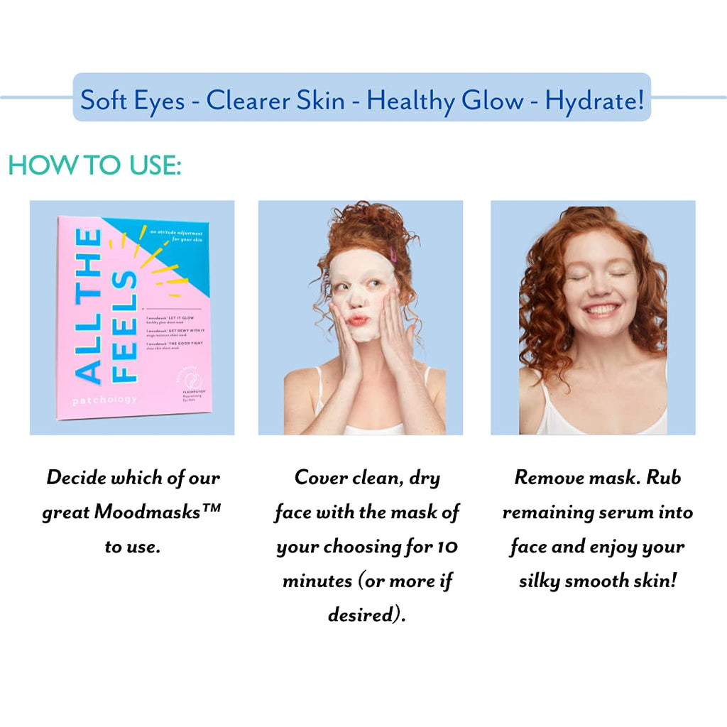 Patchology All the Feels Sheet Masks | Hydration, Glow & Quick Refresh (3 Moodmasks + Eye Gels)