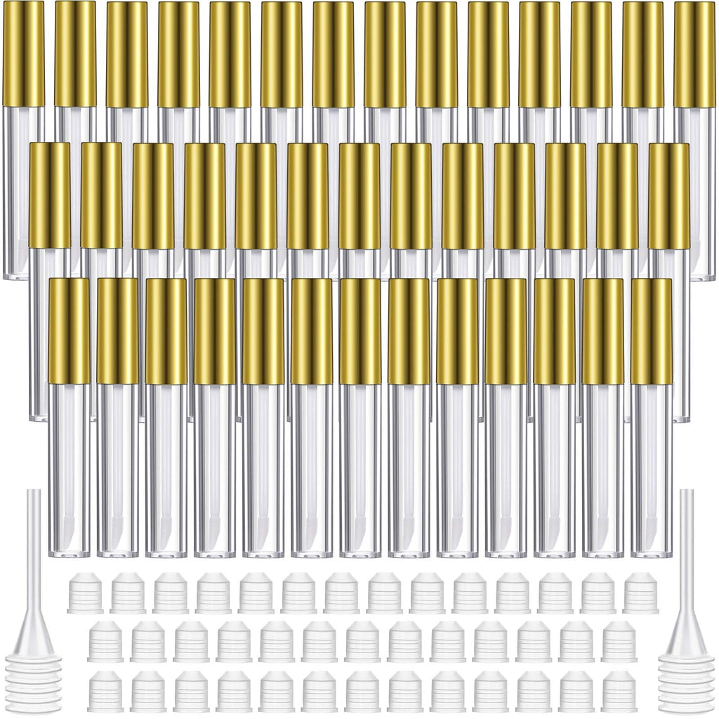 Patelai 40-Piece Empty Lip Gloss Tubes Set | 10 ml Clear Bottles with Gold Caps, Rubber Stoppers & Funnels