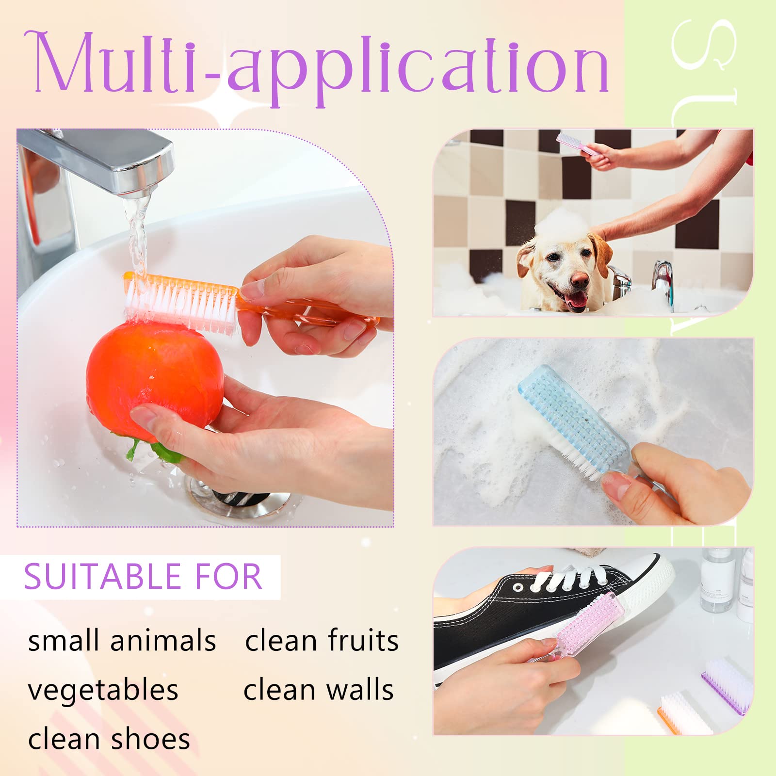 Patelai 30 Pcs Nail Scrubber Brushes – Bulk Handle Grip Manicure Cleaning Set (Clear Colors)
