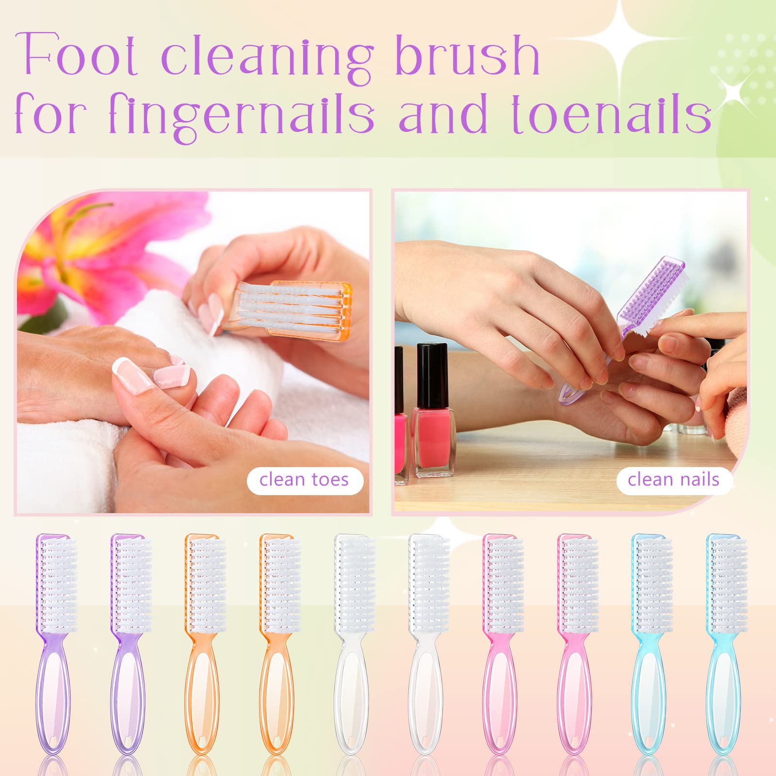 Patelai 100-Pack Handle Grip Nail Brushes for Nail & Foot Cleaning | Colorful Bulk Pack