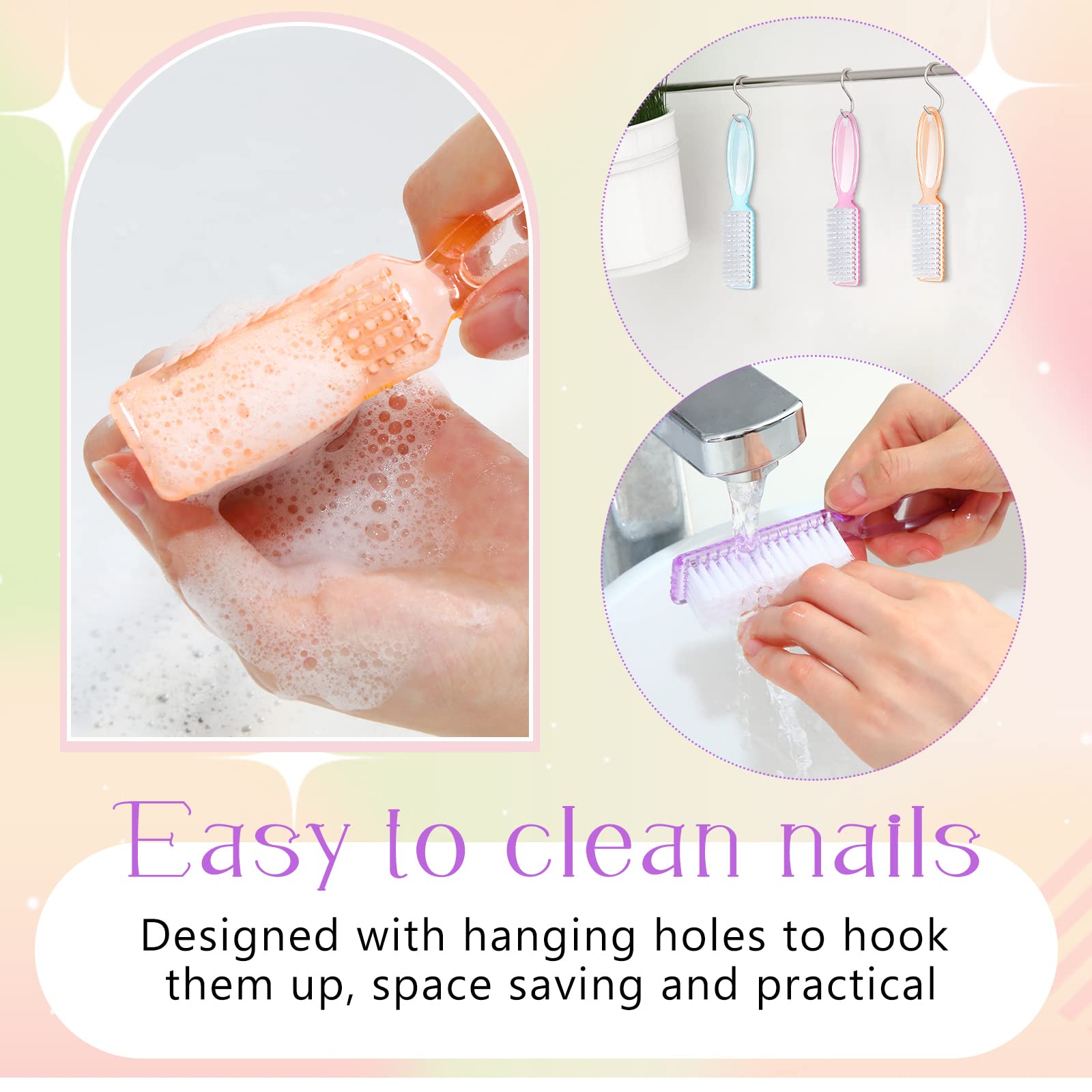 Patelai 100-Pack Handle Grip Nail Brushes for Nail & Foot Cleaning | Colorful Bulk Pack