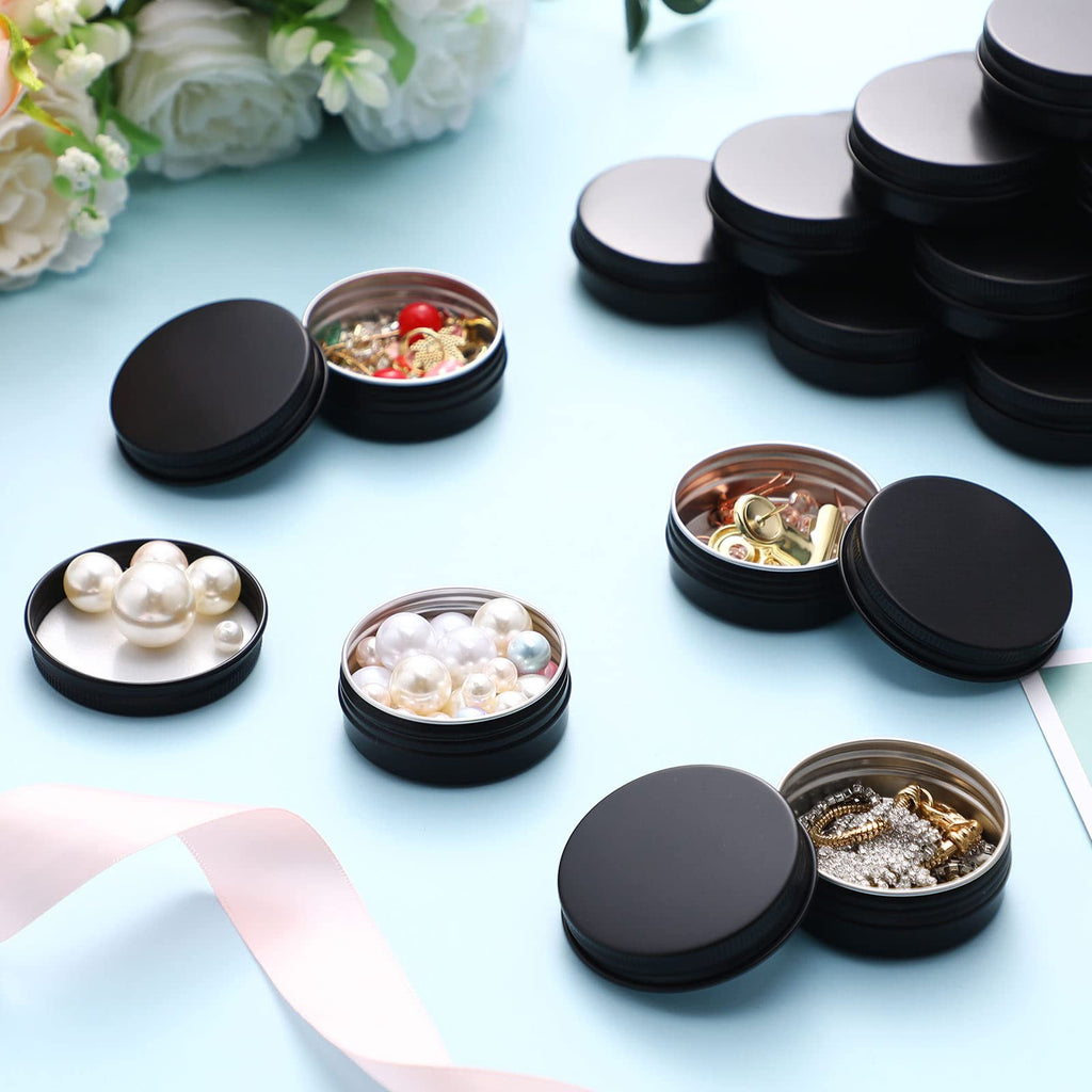 Patelai 64 Pieces Lip Balm Tin Containers – 1 oz Matte Black Aluminum Jars with Screw Top