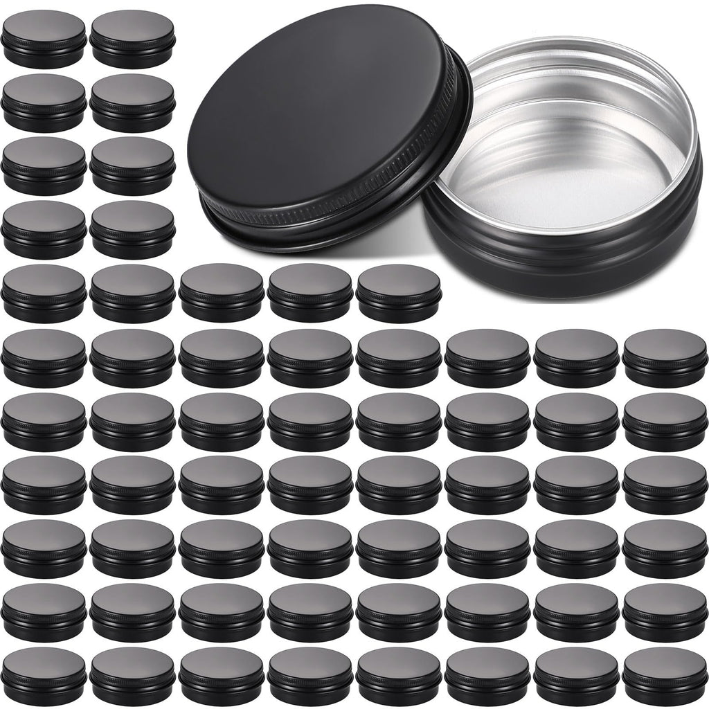 Patelai 64 Pieces Lip Balm Tin Containers – 1 oz Matte Black Aluminum Jars with Screw Top