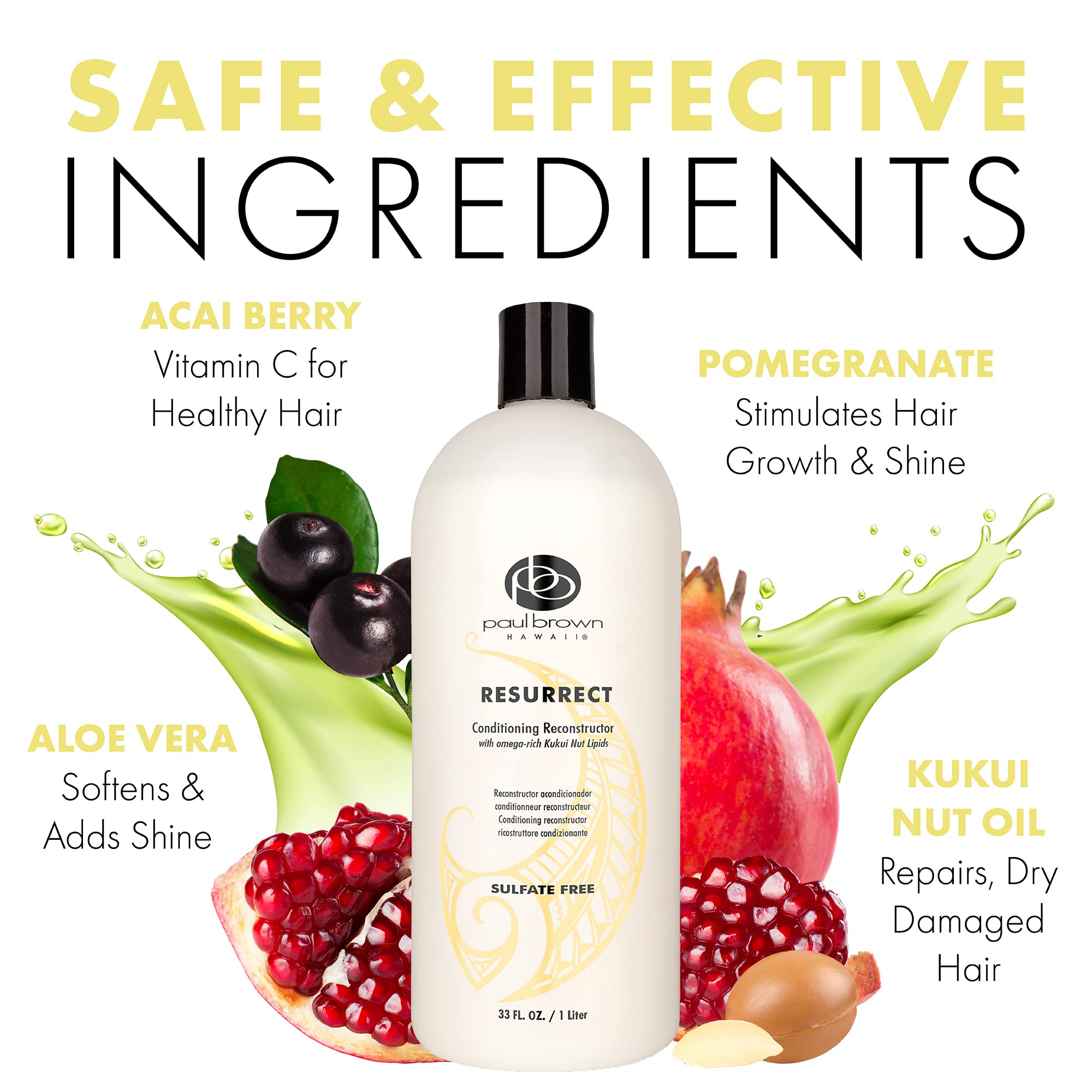 Paul Brown Hawaii Resurrect Salon Quality Conditioner | Deep Hydration & Damage Repair | Kukui Nut Oil | Color-Safe 33 oz