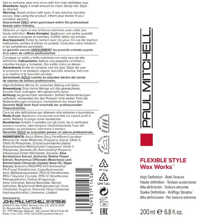 Paul Mitchell Wax Works Hair Gel – High Definition, Bold Texture, High Shine | All Hair Types | 6.8 fl oz