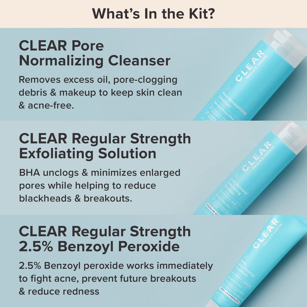 Paula's Choice CLEAR Regular Strength Acne Kit – 2% Salicylic Acid & 2.5% Benzoyl Peroxide