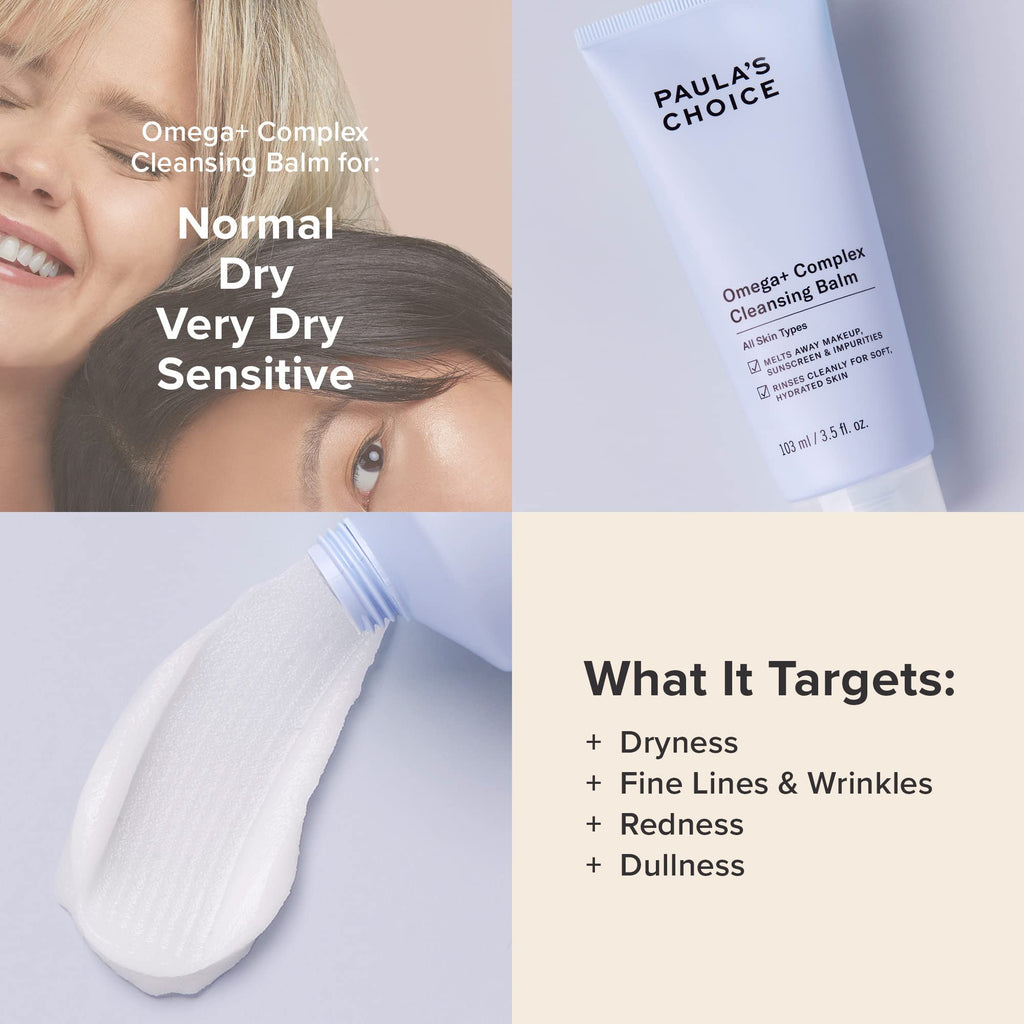 Paula's Choice Omega Complex Face Cleansing Balm – Fragrance-Free, Mineral Oil-Free for Dry & Sensitive Skin, 3.5 fl oz