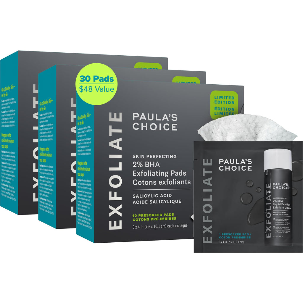 Paula's Choice Skin Perfecting 2% BHA Pads – Travel Exfoliating Toner Pads (Pack of 3)