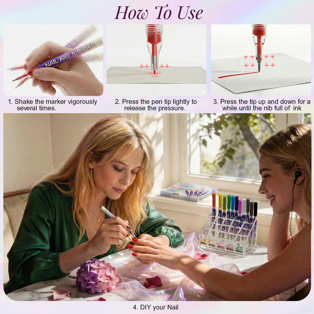 12 Color Nail Art Pens Set | Pawhims – 0.5mm Quick-Dry Nail Markers