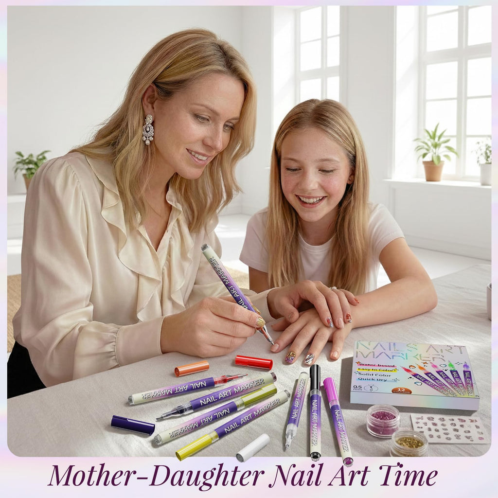 12 Color Nail Art Pens Set | Pawhims – 0.5mm Quick-Dry Nail Markers