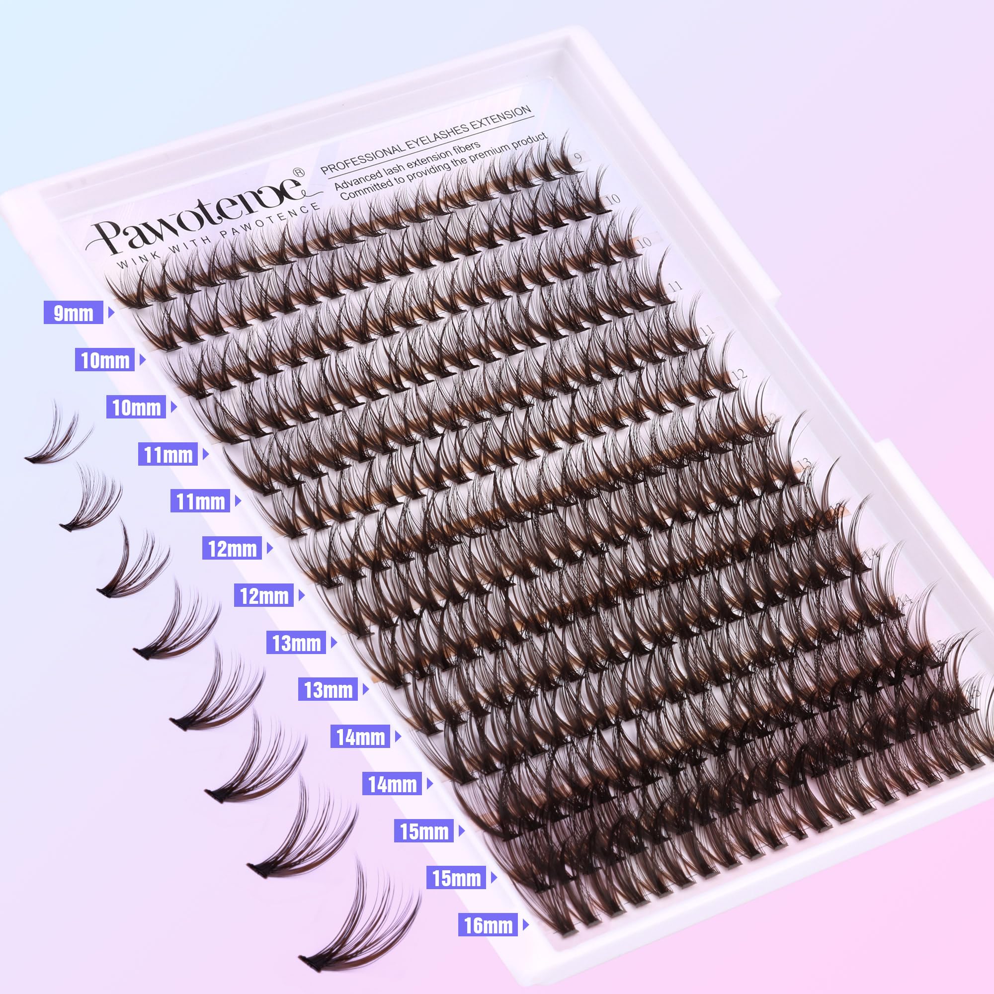 Pawotence Lash Extension Kit DIY 280pcs Brown 40D 9-16mm – At-Home Lashes with Bond & Seal