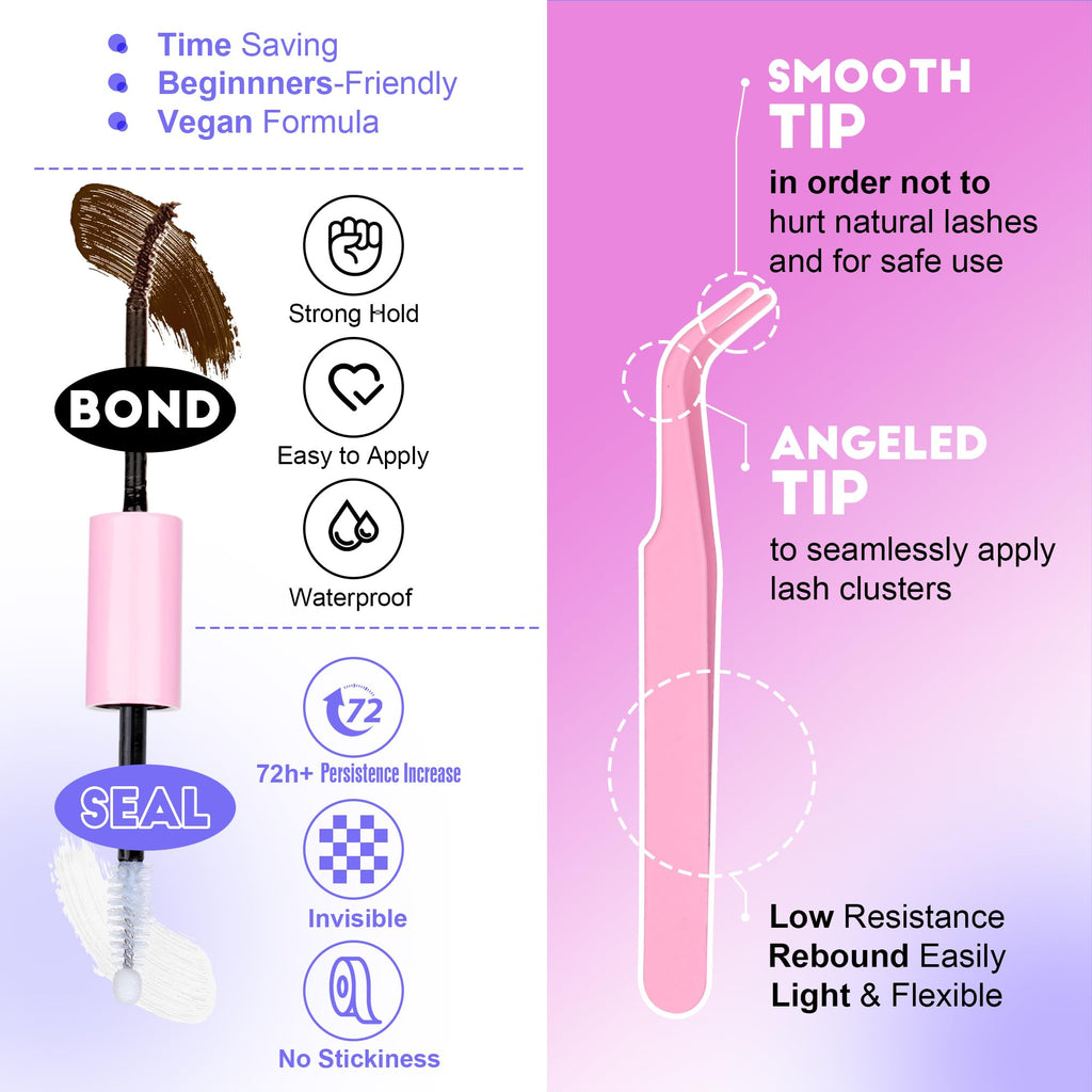 Pawotence Lash Extension Kit DIY 280pcs Brown 40D 9-16mm – At-Home Lashes with Bond & Seal