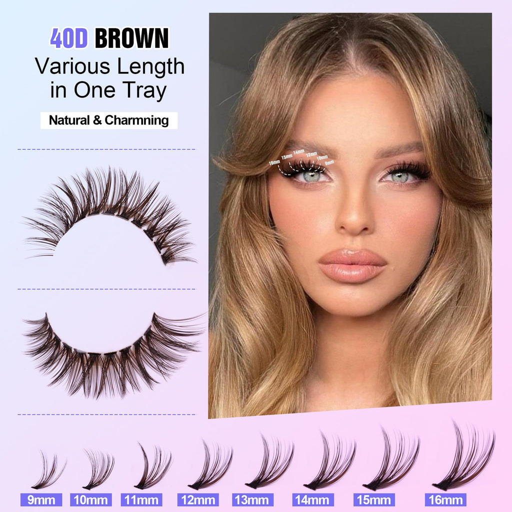 Pawotence Lash Extension Kit DIY 280pcs Brown 40D 9-16mm – At-Home Lashes with Bond & Seal